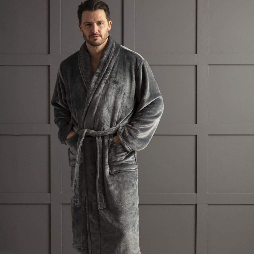 Mens Soft Fleece Warm Bathrobe Dressing Gown for Winter