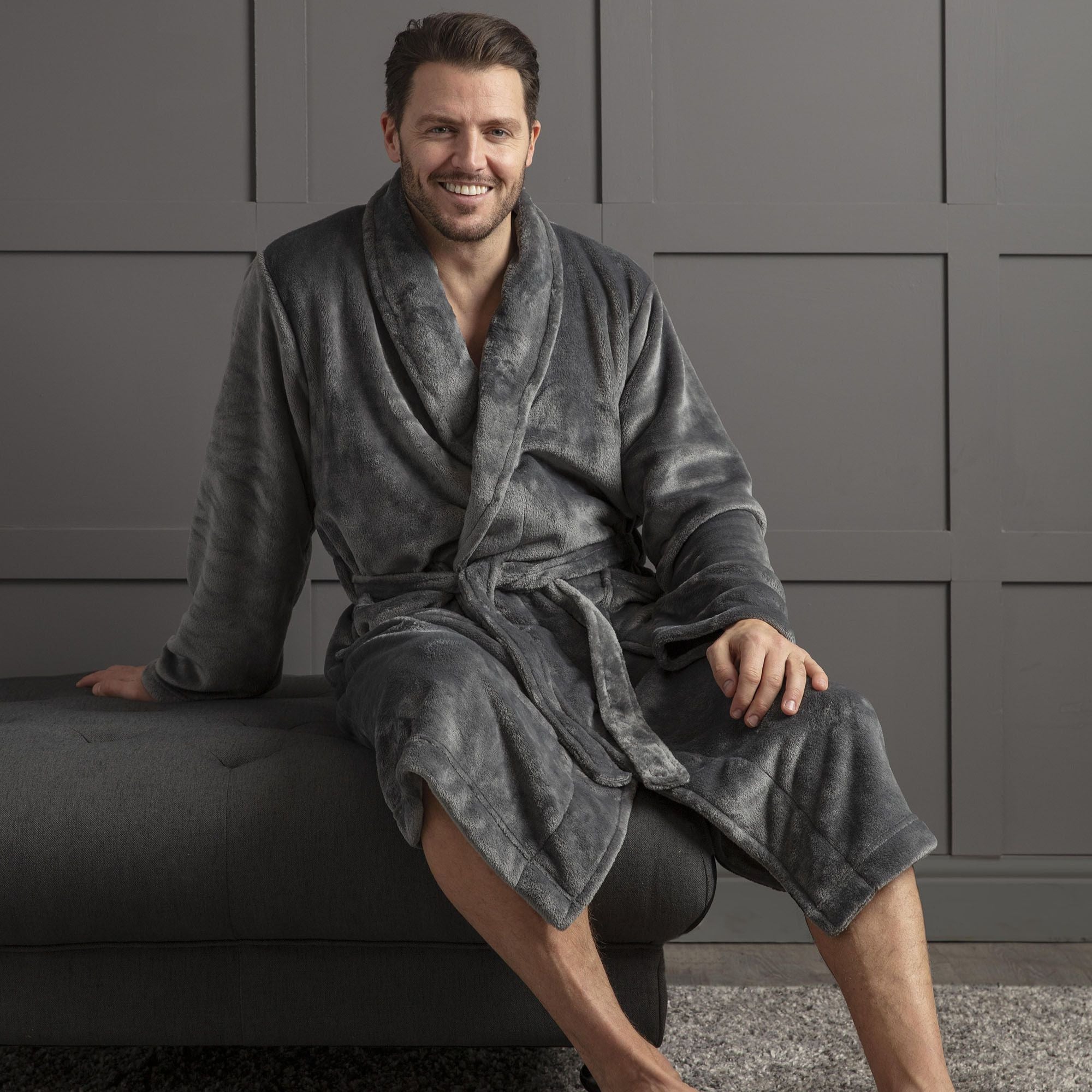 Mens Soft Fleece Warm Bathrobe Dressing Gown for Winter