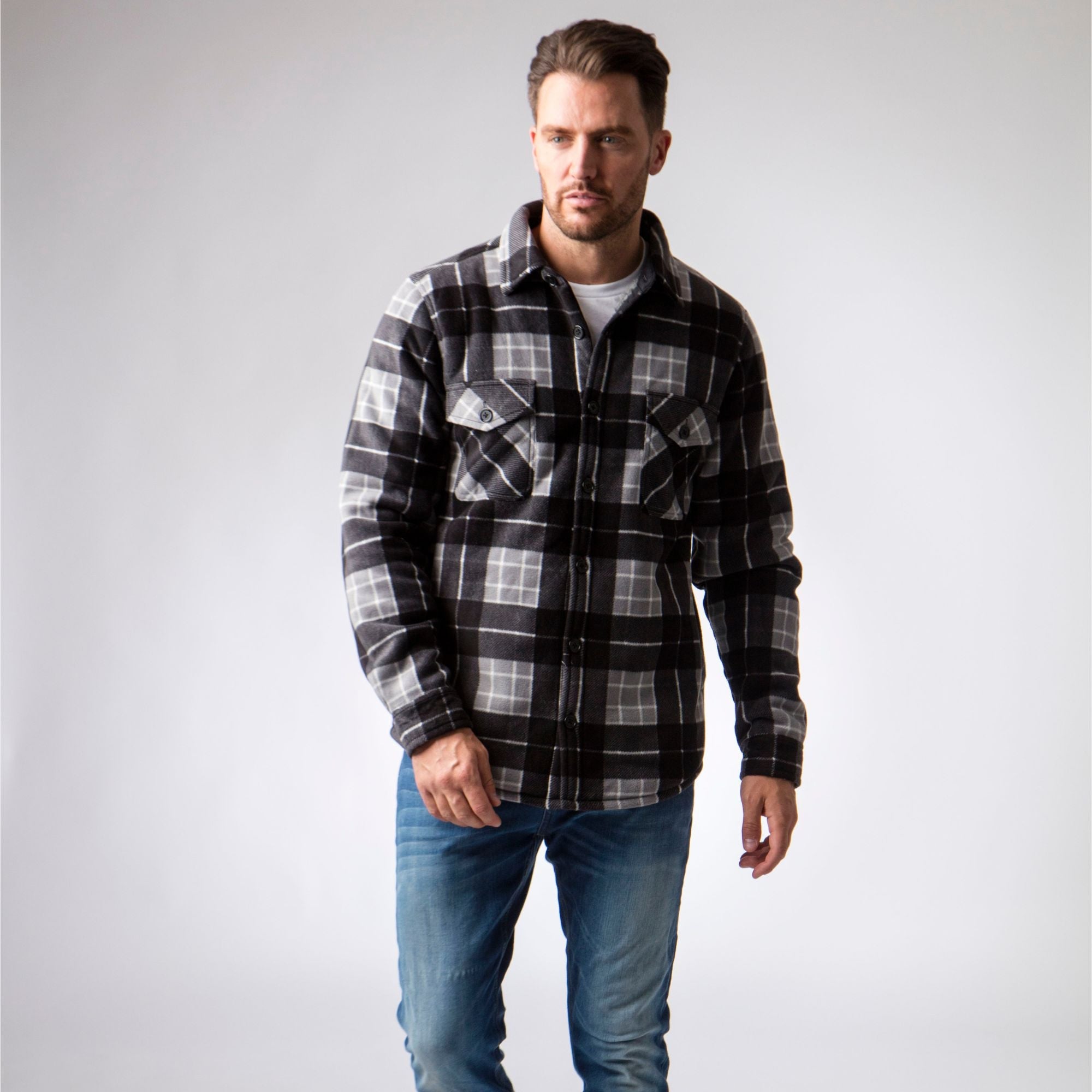 Mens Quilted Plaid Pattern Thermal Long Sleeve Winter Jacket