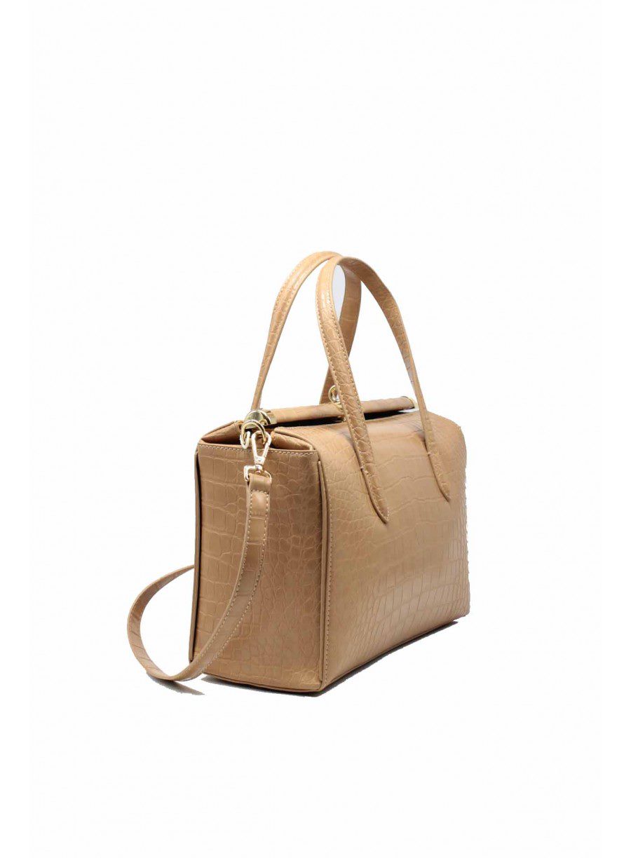 Biface rigid crocodile effect handbag with chain