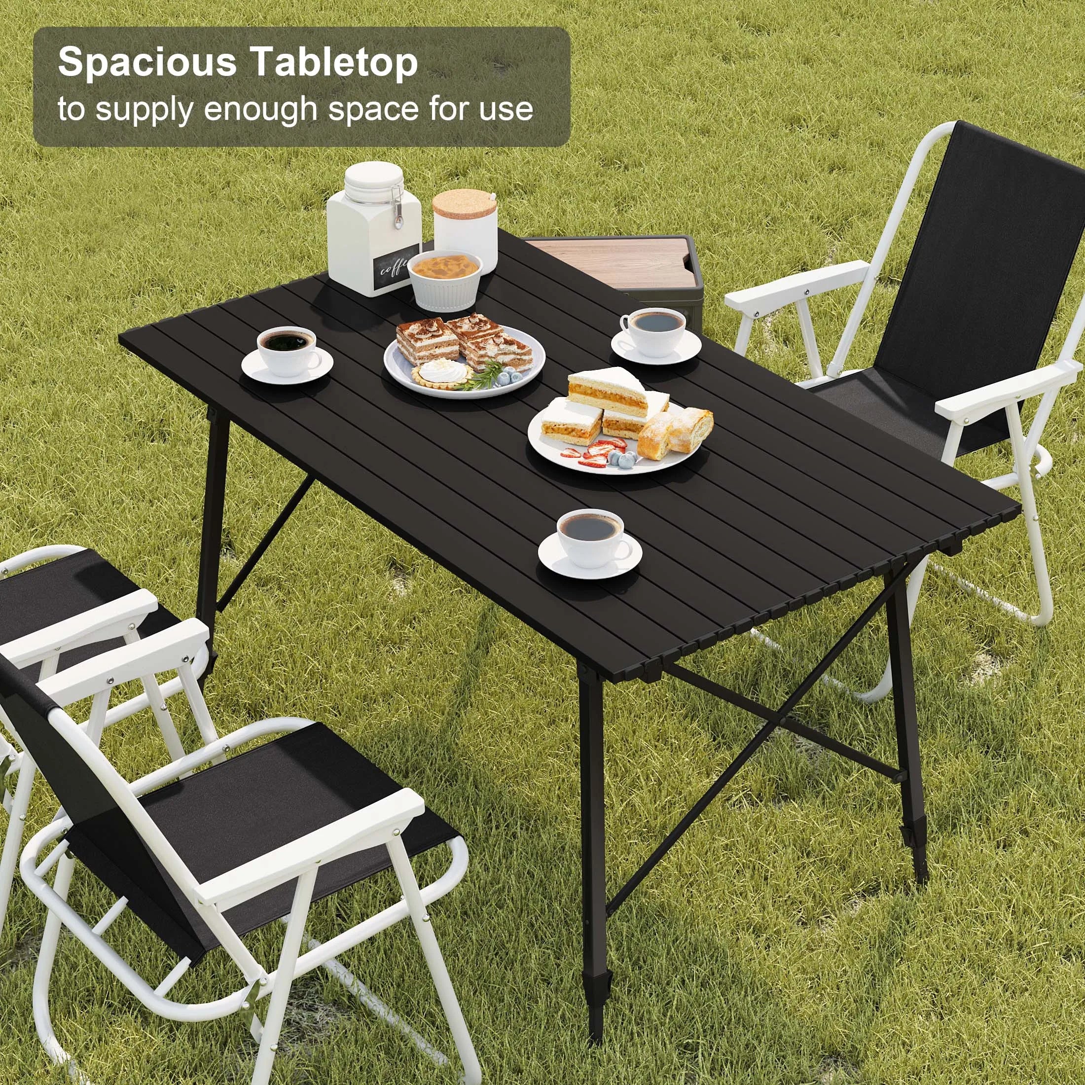 WOLTU Aluminum Folding Travel Camping Table with Carry Bag 120x68.5cm Adjustable Height Outdoor Garden Table for 4-6 People