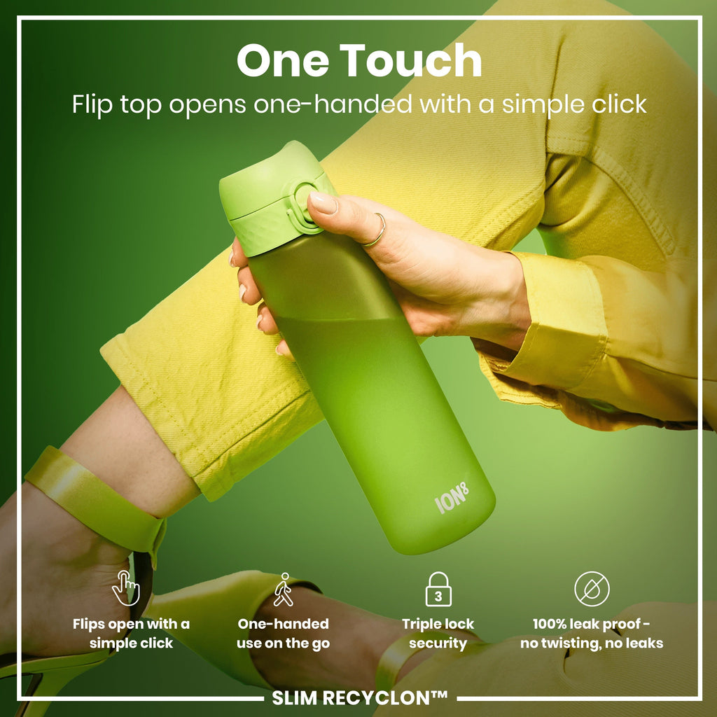 Leak Proof Slim Water Bottle, Recyclon, Green, 500ml (18oz)