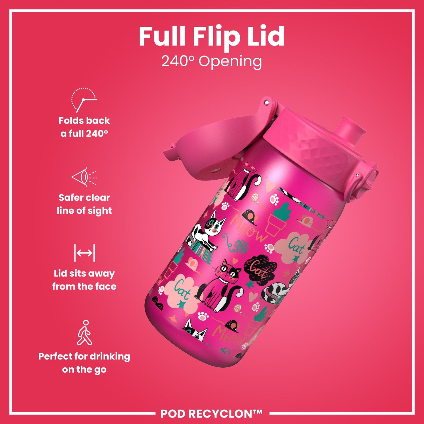 Leak Proof Kids Water Bottle, Recyclon, Kittens, 350ml (12oz)