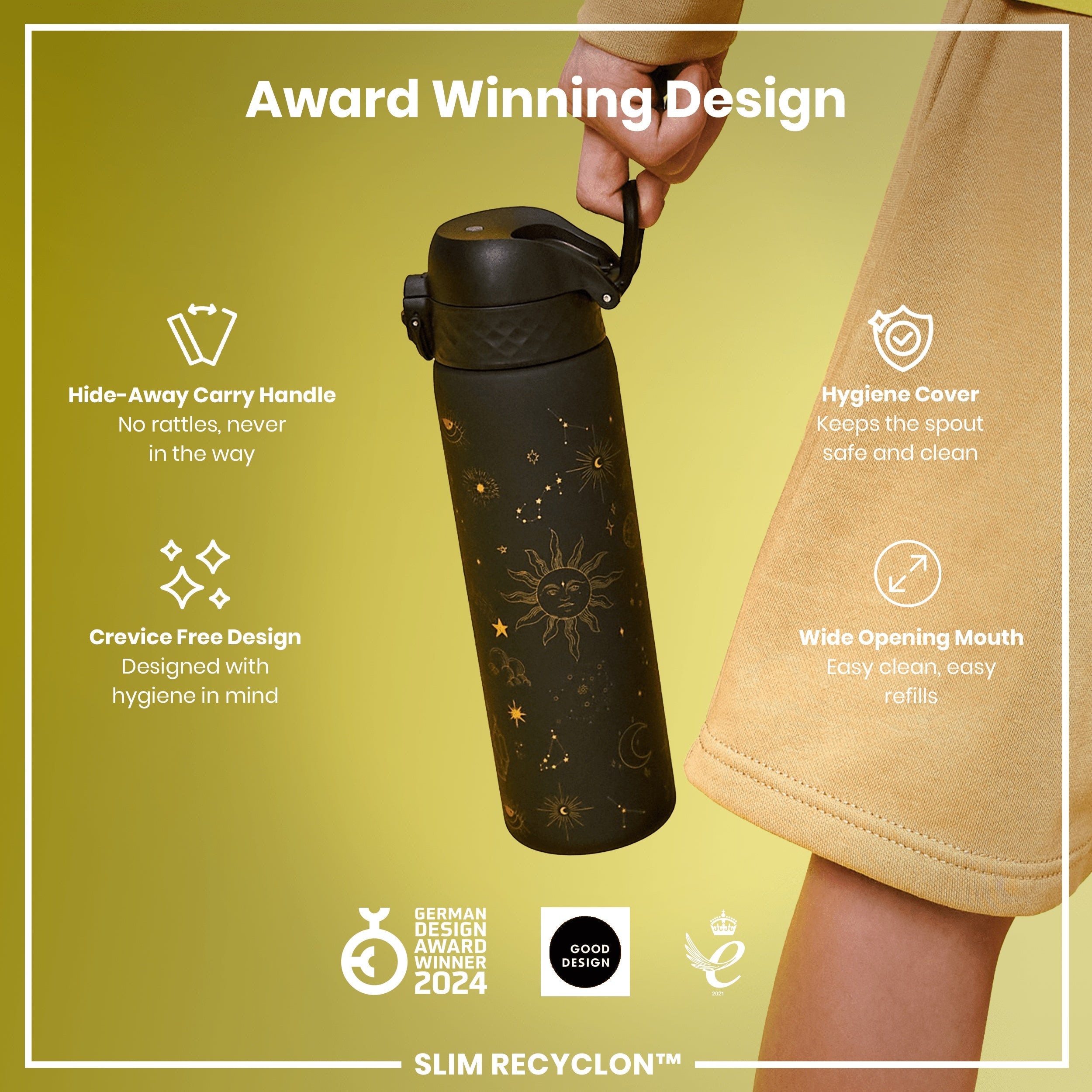 Leak Proof Slim Water Bottle, Recyclon, Celestial Universe, 500ml (18oz)