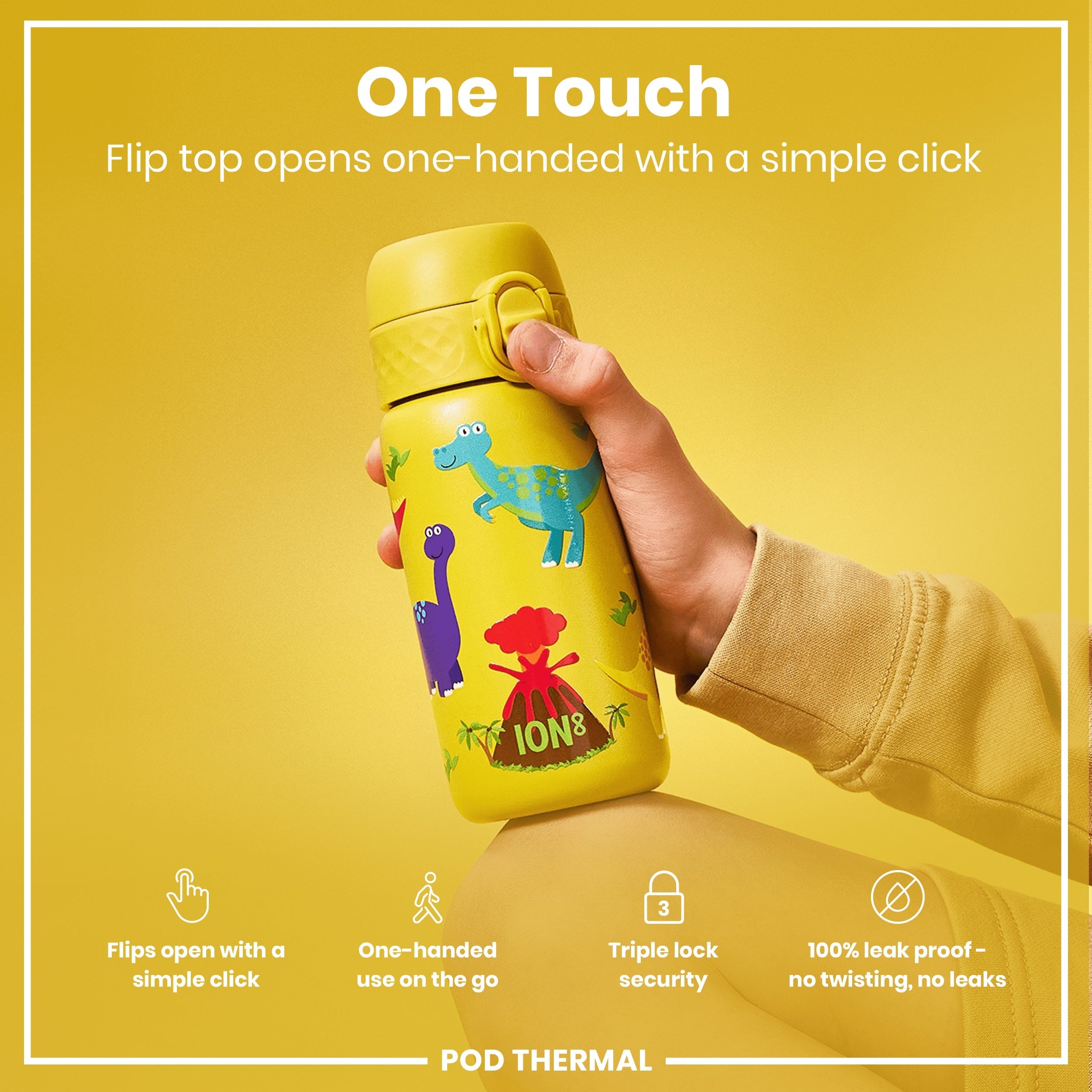 Leak Proof Thermal Steel Water Bottle, Insulated, Dinosaurs, 320ml (11oz)