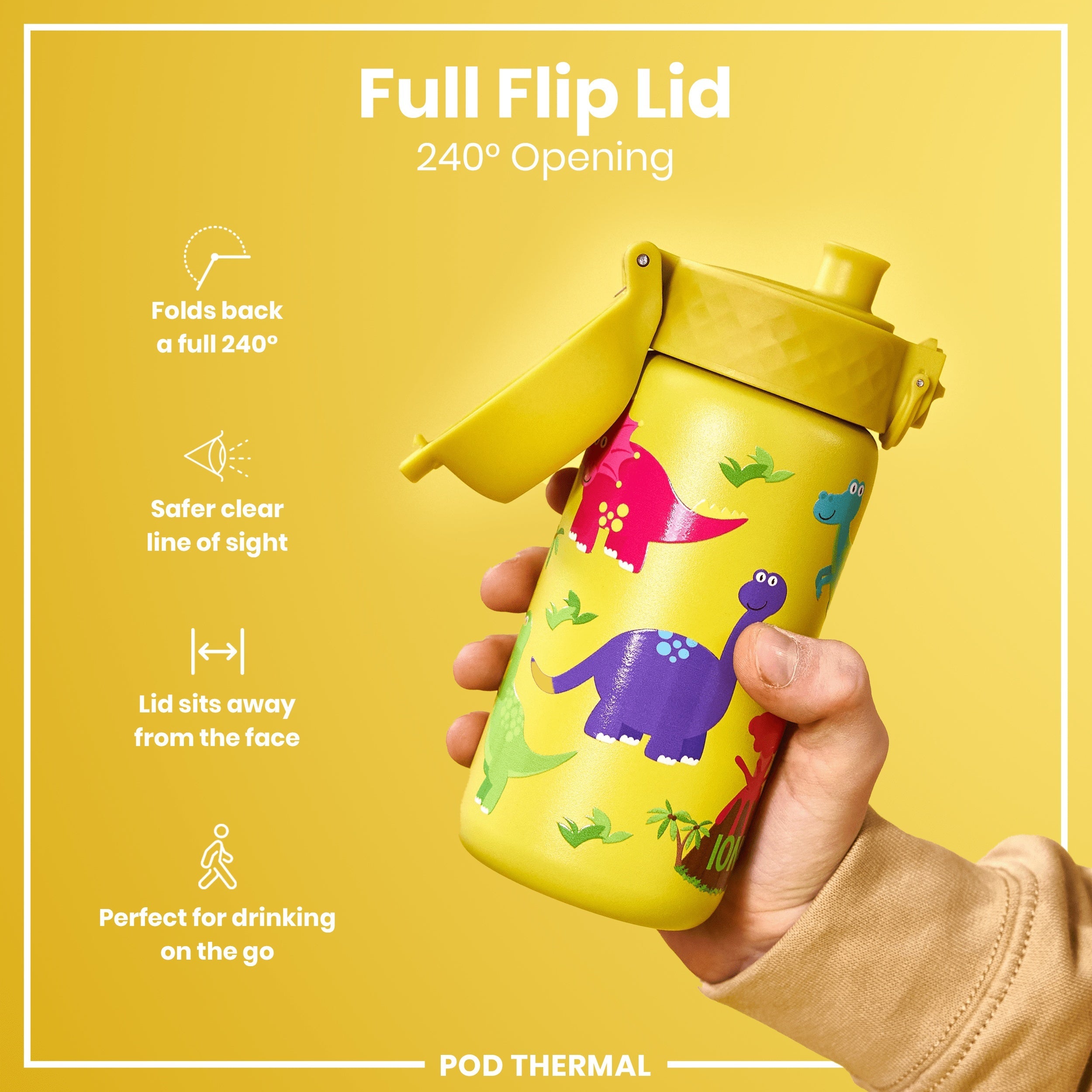 Leak Proof Thermal Steel Water Bottle, Insulated, Dinosaurs, 320ml (11oz)