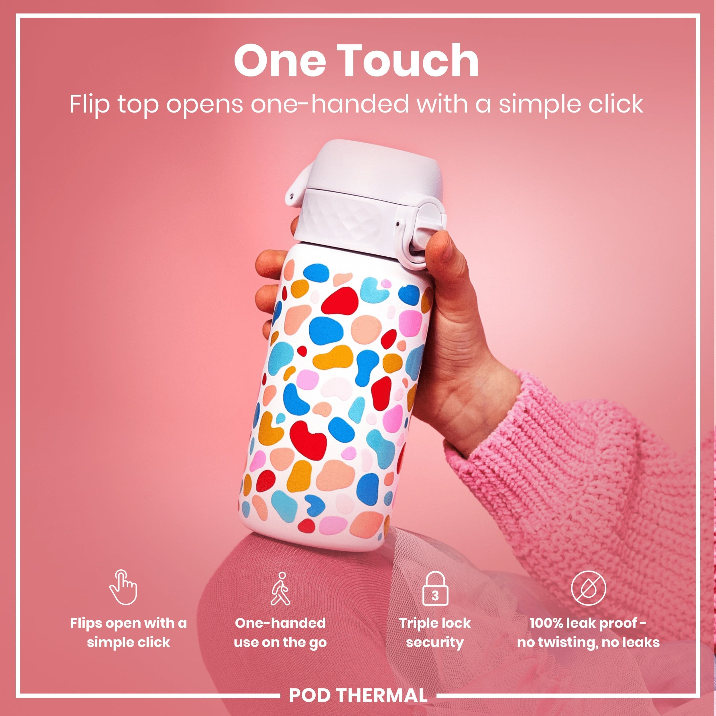 Leak Proof Thermal Steel Water Bottle, Insulated, Splodge, 320ml (11oz)
