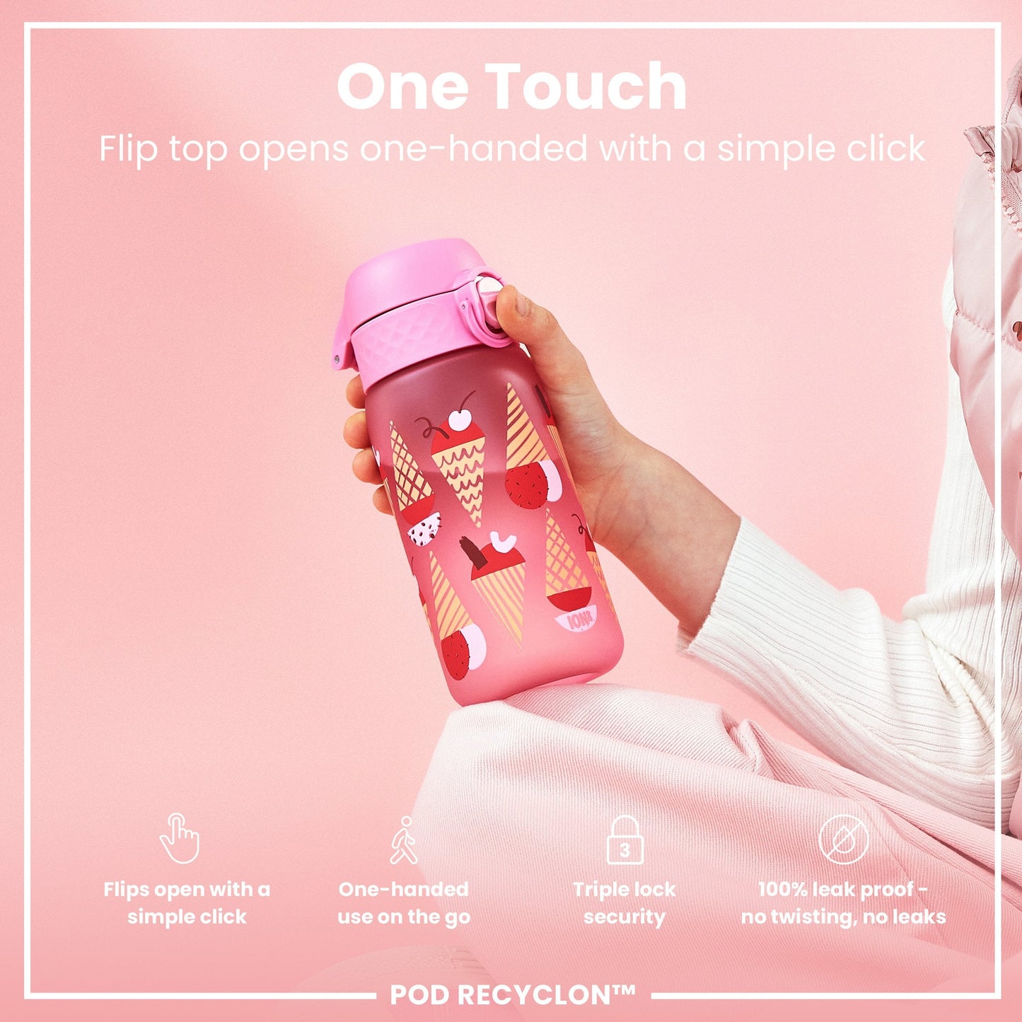 Leak Proof Kids Water Bottle, Recyclon, Ice Creams, 350ml (12oz)