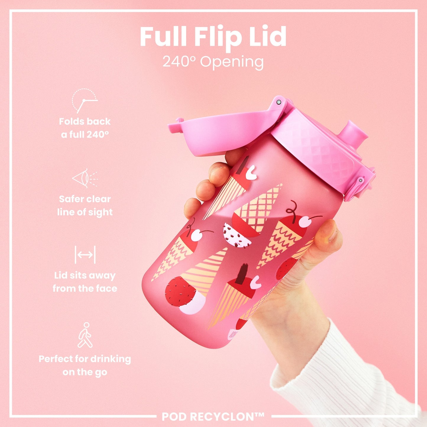 Leak Proof Kids Water Bottle, Recyclon, Ice Creams, 350ml (12oz)