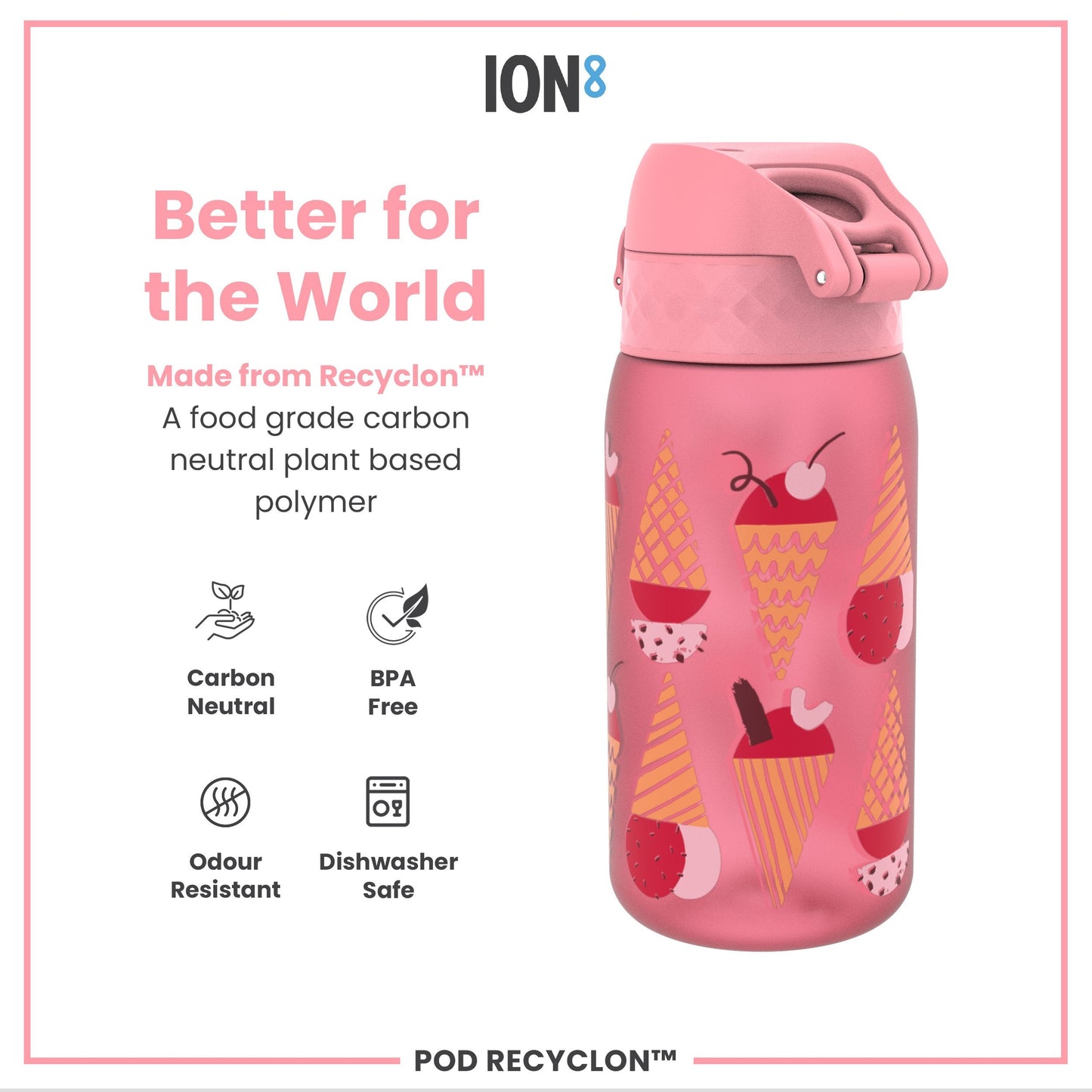 Leak Proof Kids Water Bottle, Recyclon, Ice Creams, 350ml (12oz)