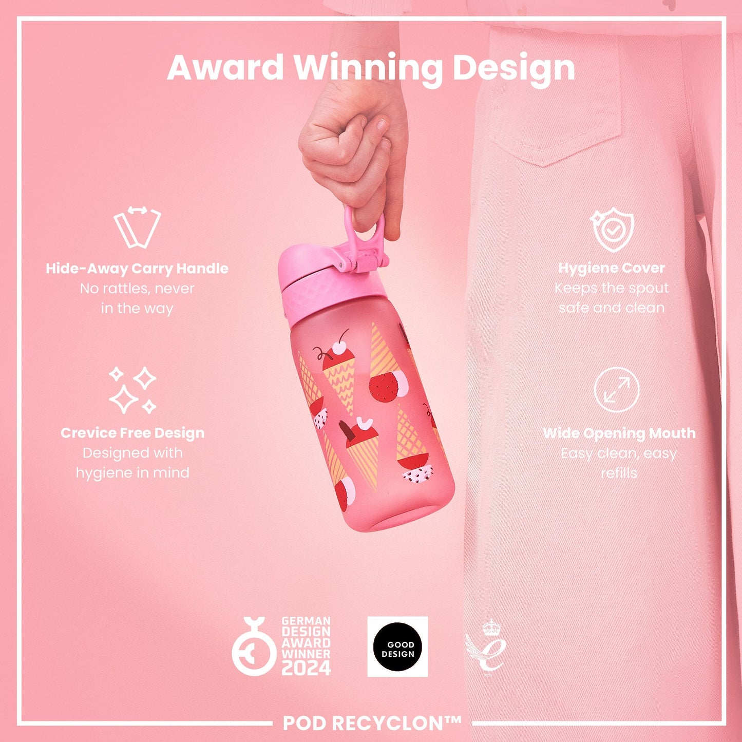 Leak Proof Kids Water Bottle, Recyclon, Ice Creams, 350ml (12oz)