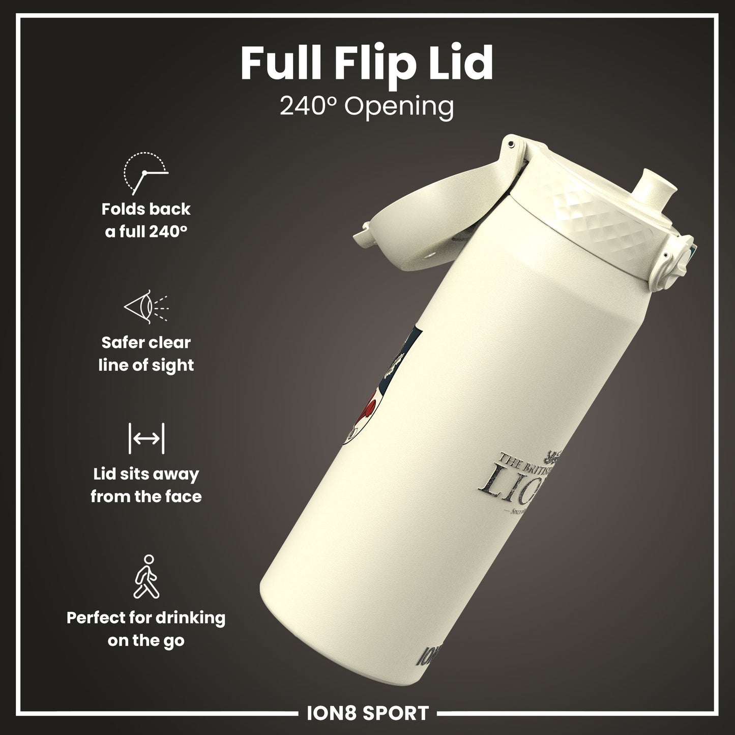 Lions X ION8 Insulated Steel Water Bottle, British & Irish Lions, Crest, 750ml (24oz)