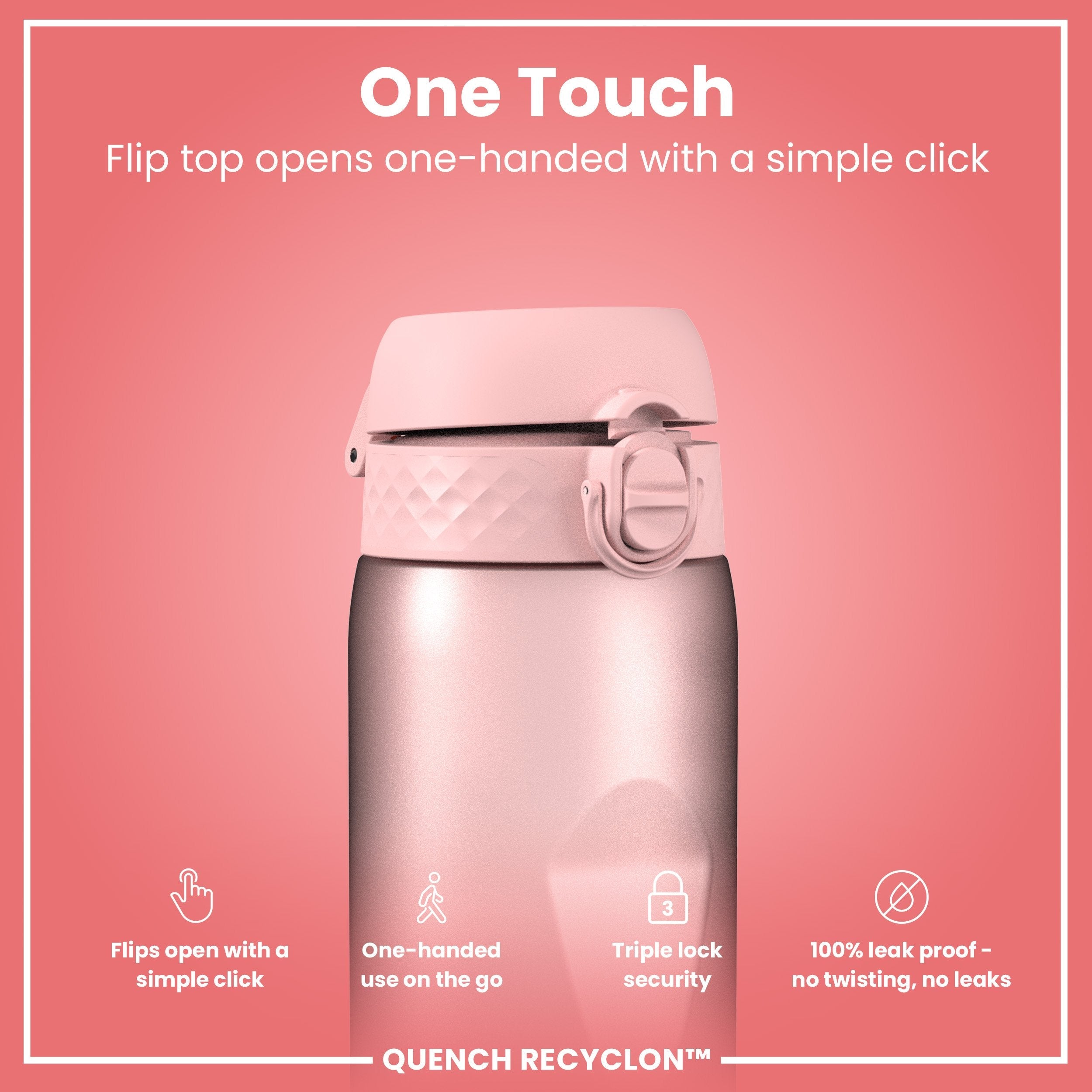 Leak Proof 1 Litre Water Bottle with Times to Drink, Recyclon, Purple & Rose, 1L