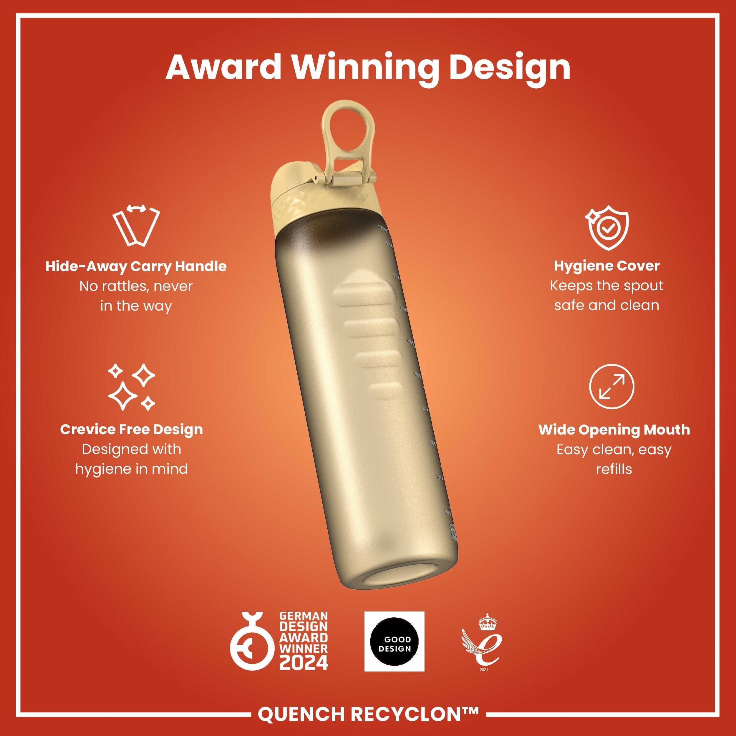Leak Proof 1 litre Water Bottle, Recyclon, Desert, 1L