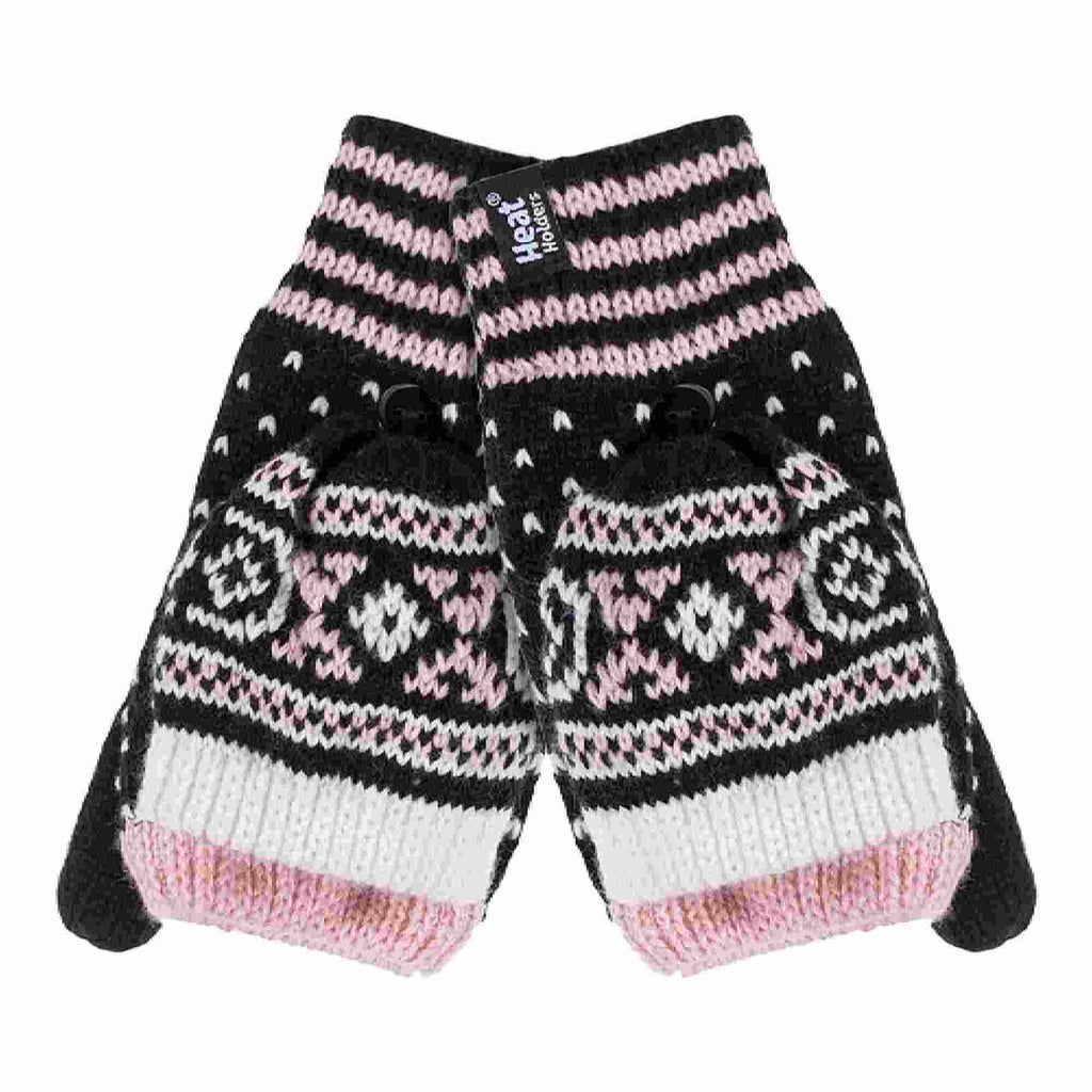 Ladies Warm Fairisle Patterned Thermal Fingerless Converter Gloves