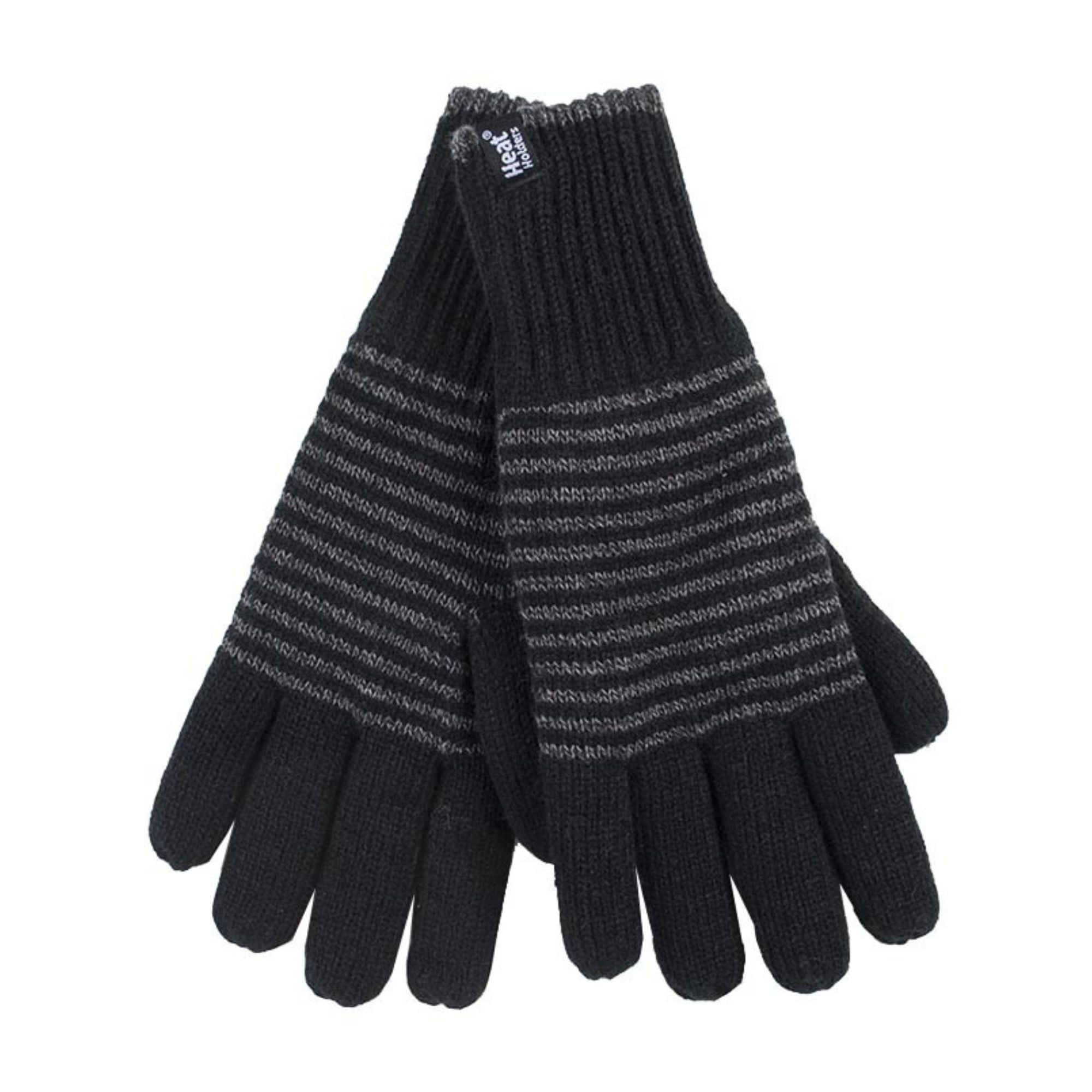 Mens Striped Patterned Fleece Lined Thermal Gloves for Winter