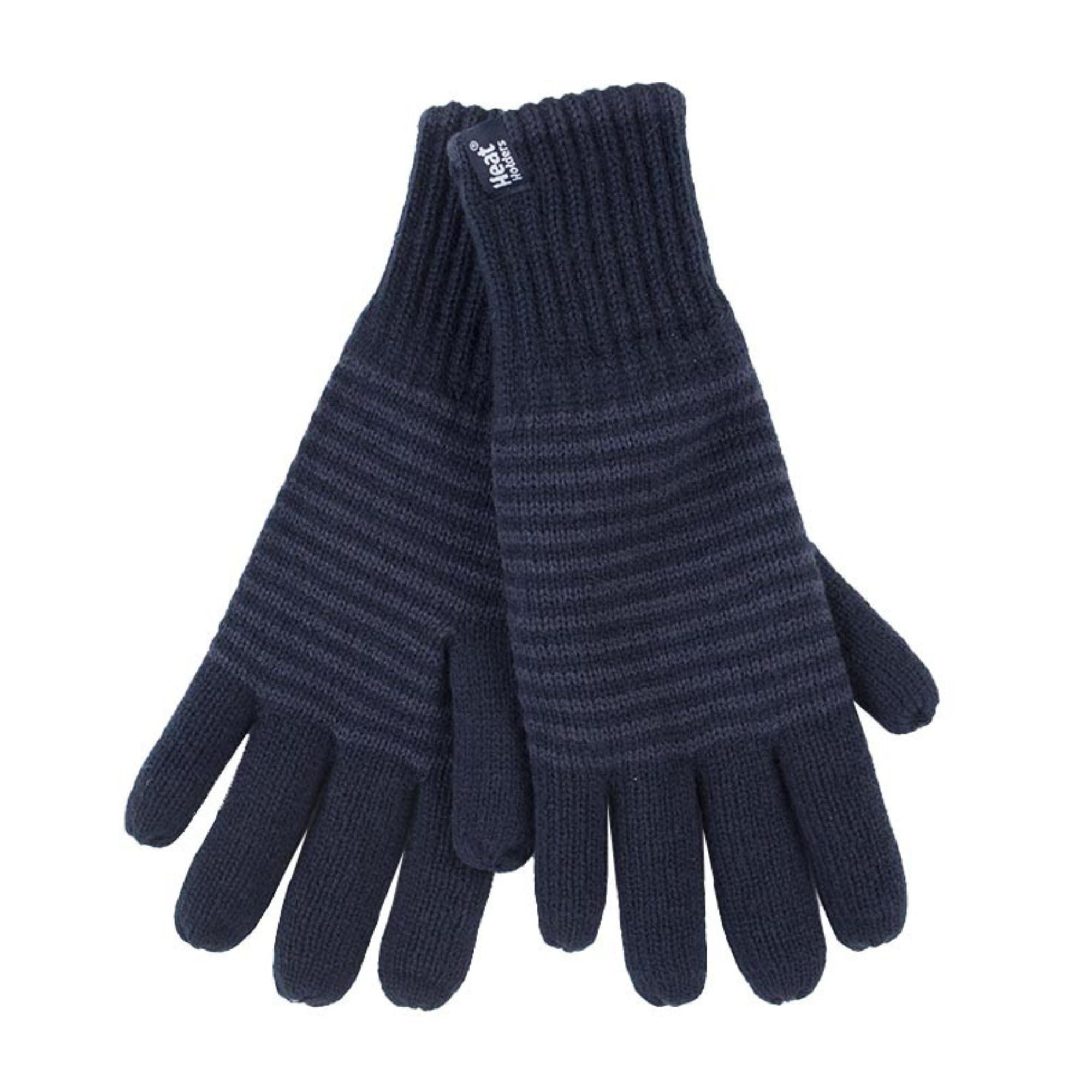 Mens Striped Patterned Fleece Lined Thermal Gloves for Winter