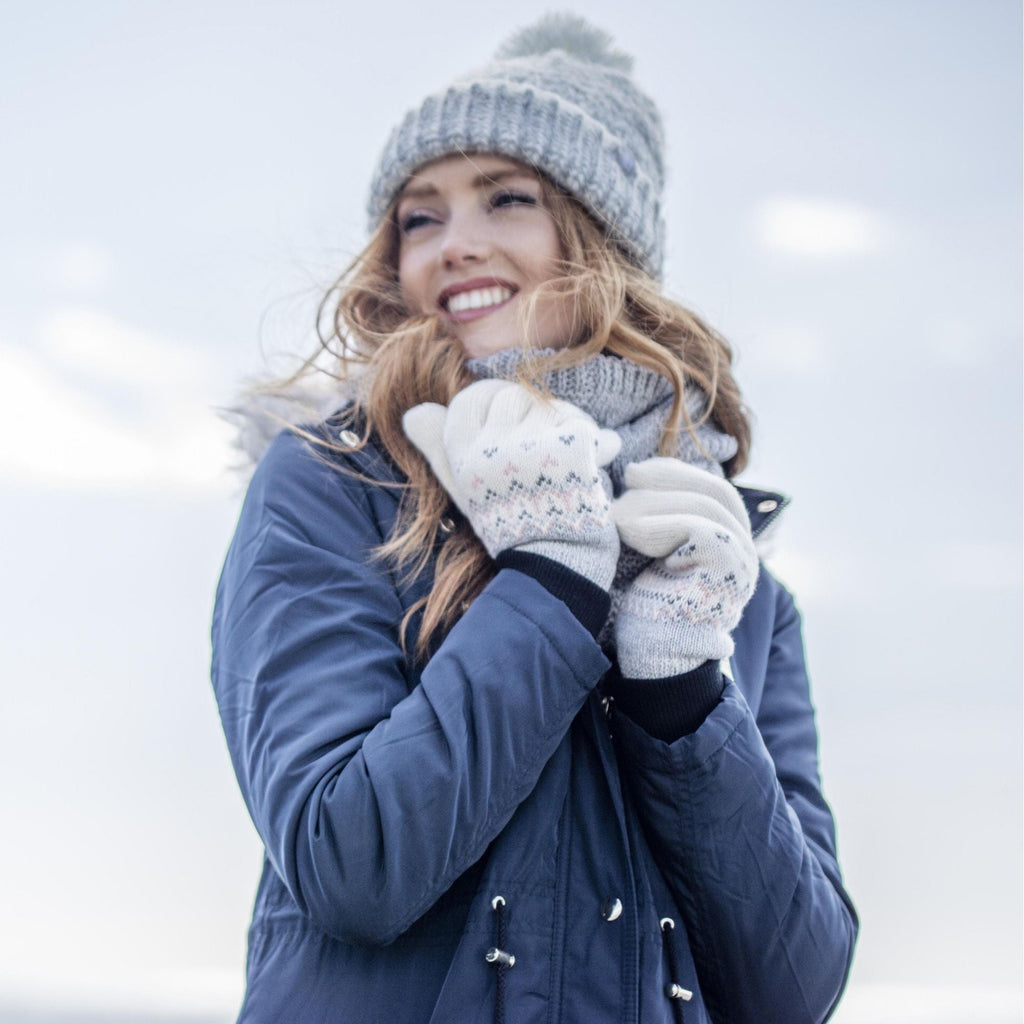 Ladies Fairisle Fleece Lined Knitted Warm Winter Thermal Gloves