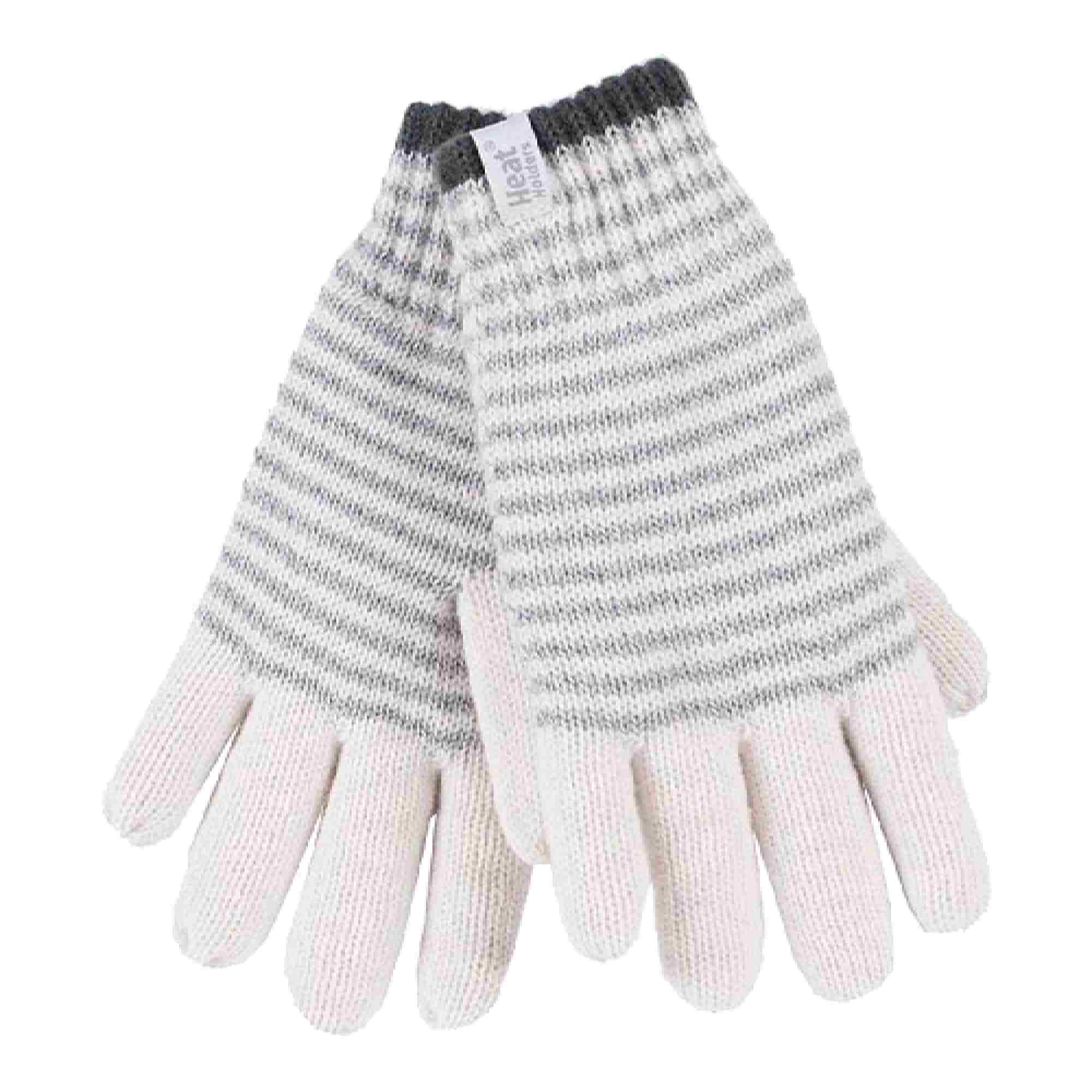 Ladies Striped Fleece Lined Knitted Warm Thermal Winter Gloves