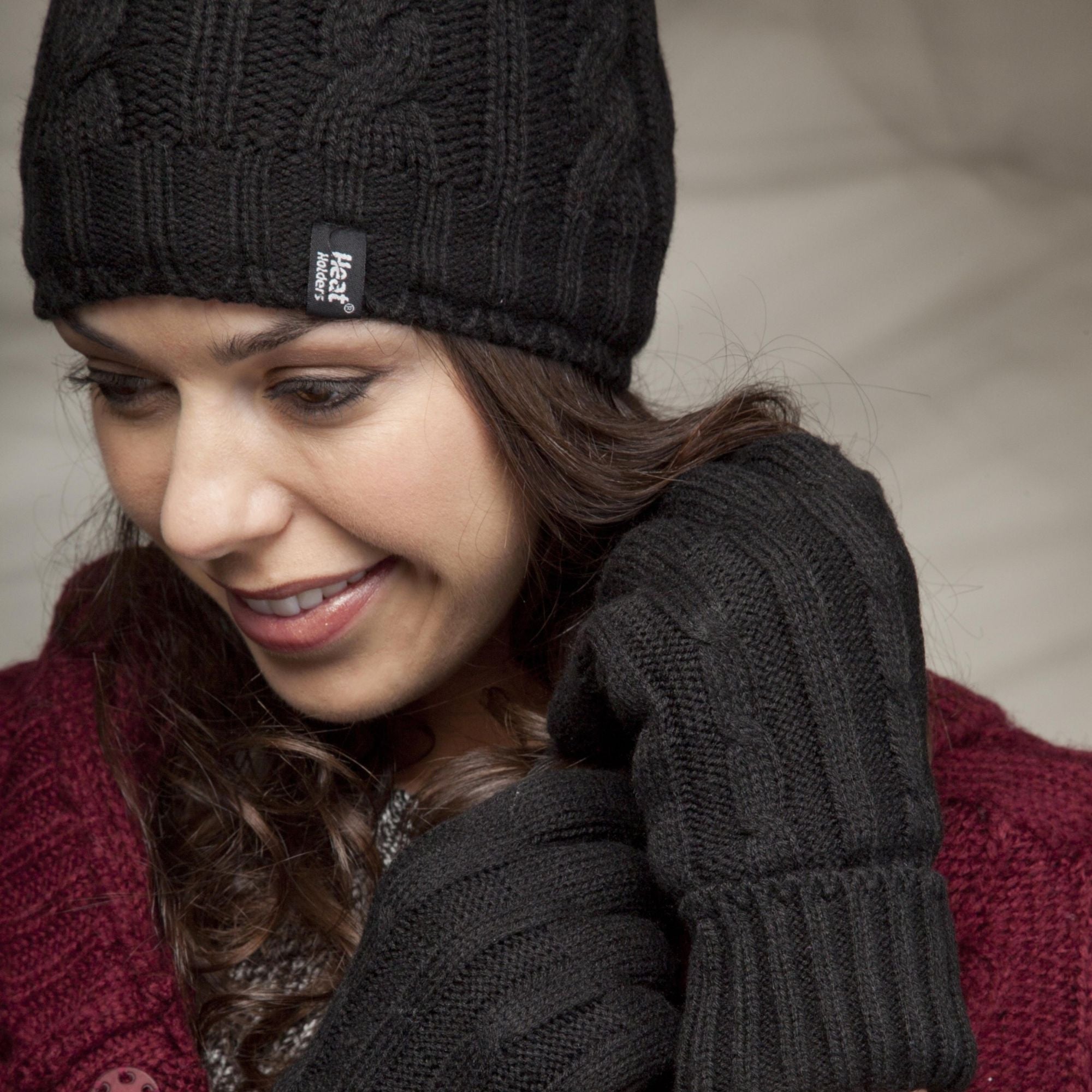 Ladies Cable Knit 2.3 Tog Fleece Lined Thermal Winter Gloves
