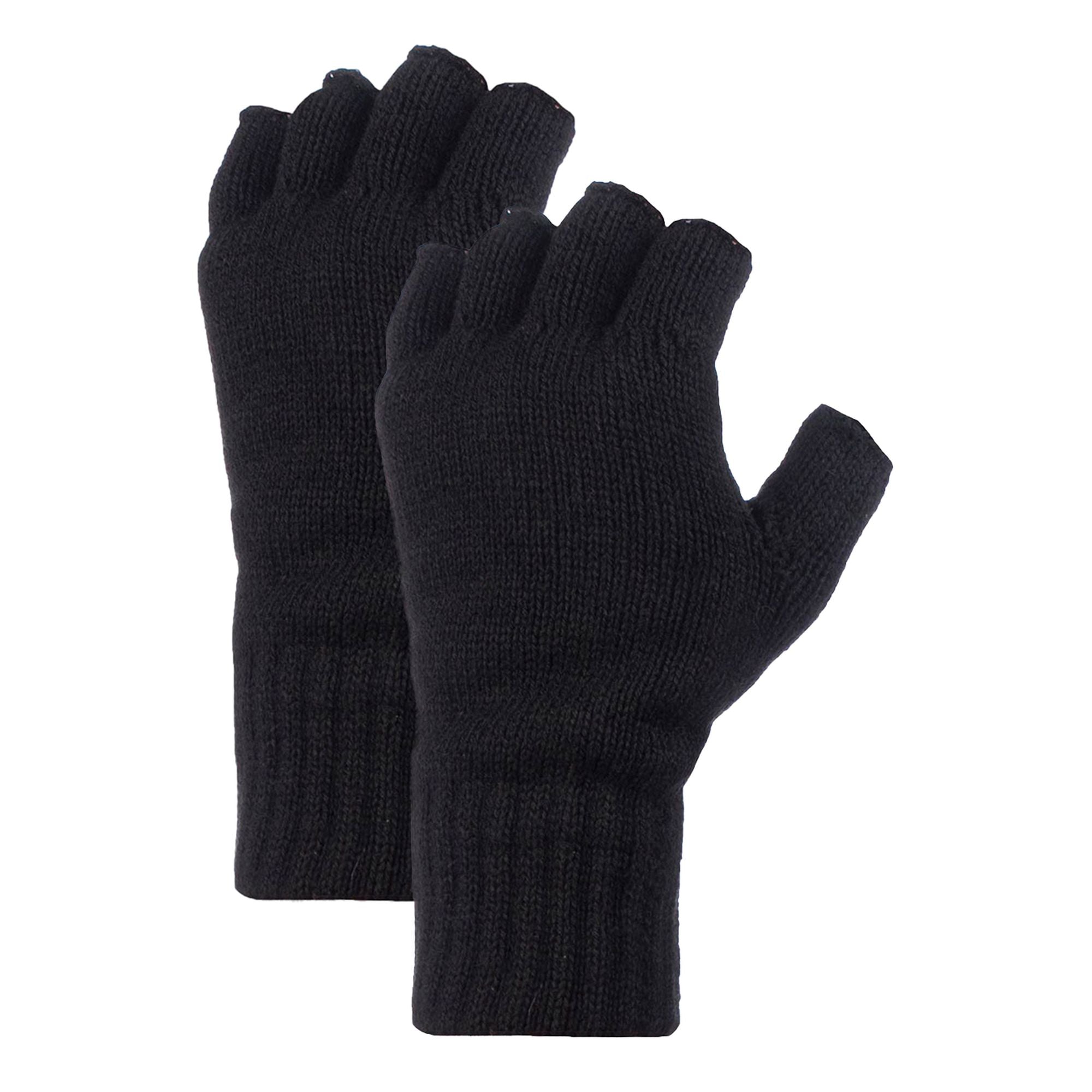 Mens Fingerless Gloves with Thermal Fleece Lining - 2 Pack