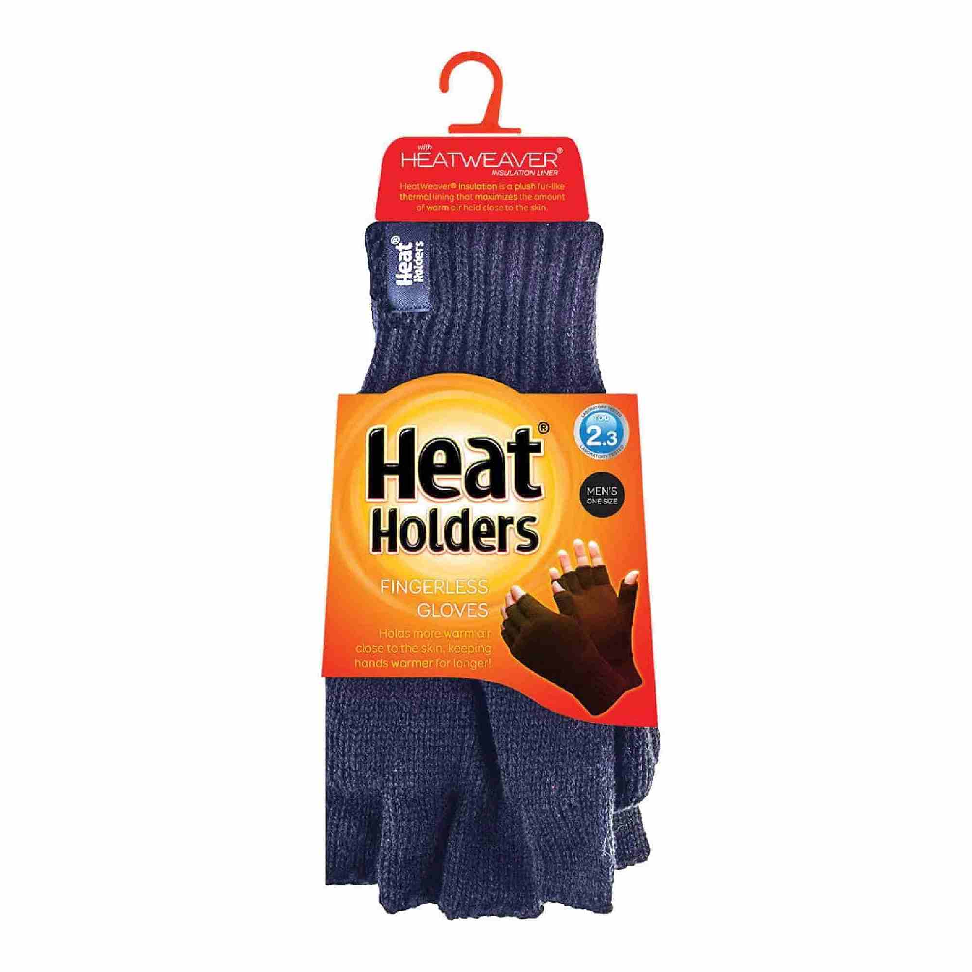 Mens Warm 3.2 TOG Fleece Lined Winter Thermal Fingerless Gloves in Khaki & Navy