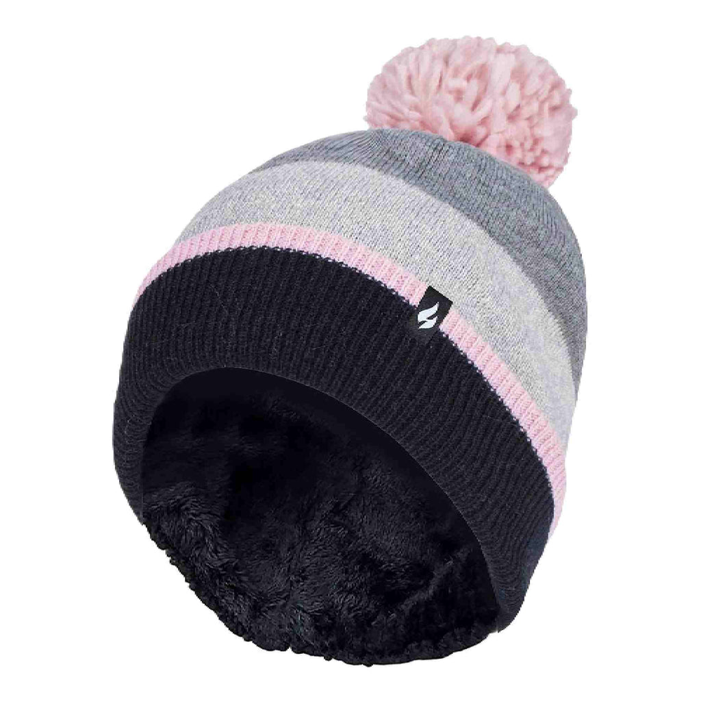 Ladies Warm Knit Fleece Lined Winter Hat with Pom Pom