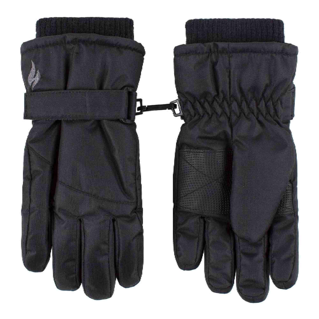 Childrens Black Winter Fleece Lined Waterproof Ski Gloves