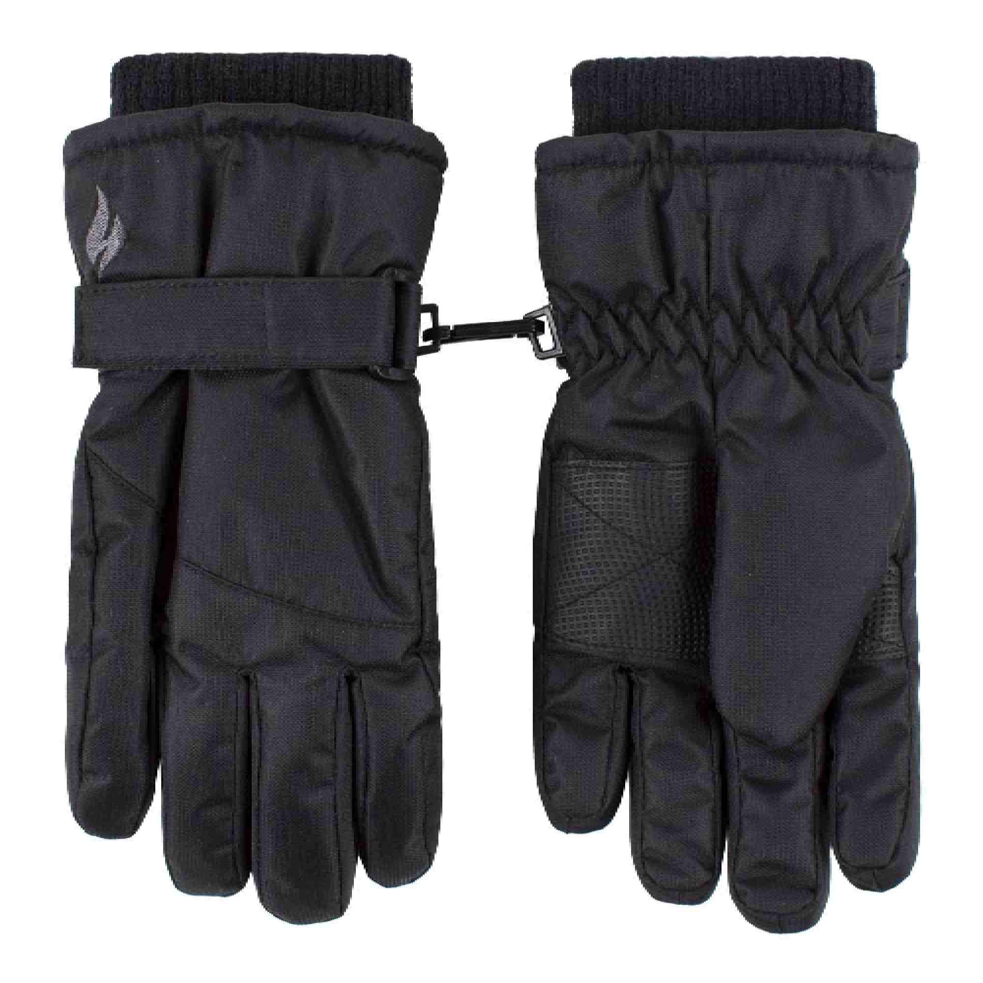 Childrens Black Winter Fleece Lined Waterproof Ski Gloves