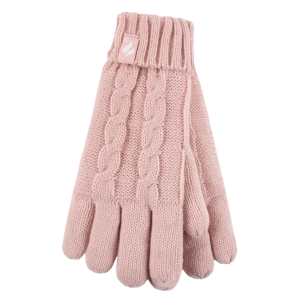 Girls Cable Knit Bobble Pom Pom Thermal Hat & Gloves Set