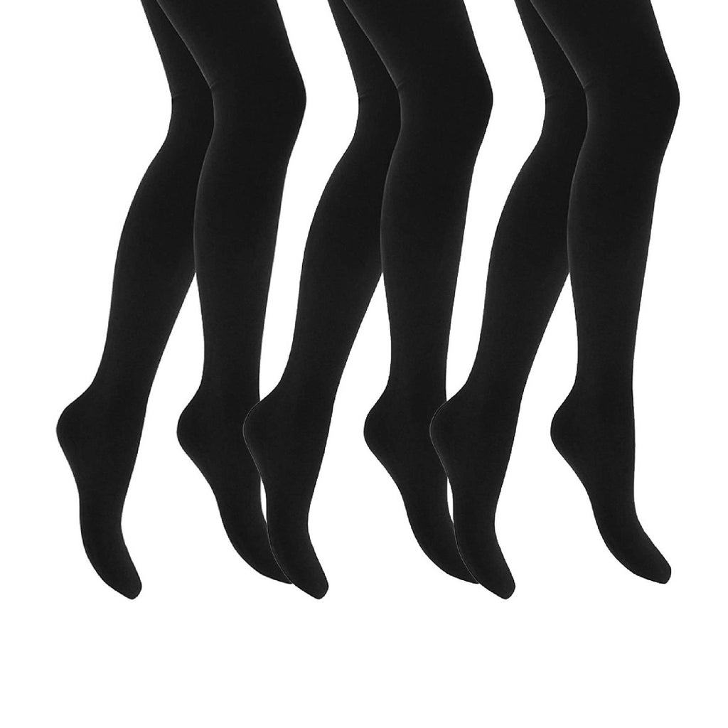 3 Pair Girls Fleece Lined Opaque Thermal Tights for Winter