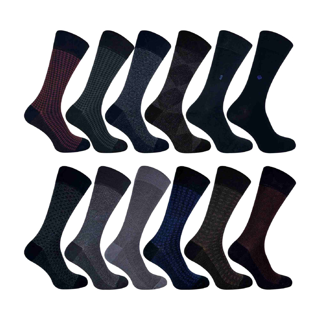 12 Pack Mens Luxury Bamboo Dress Socks Bundle