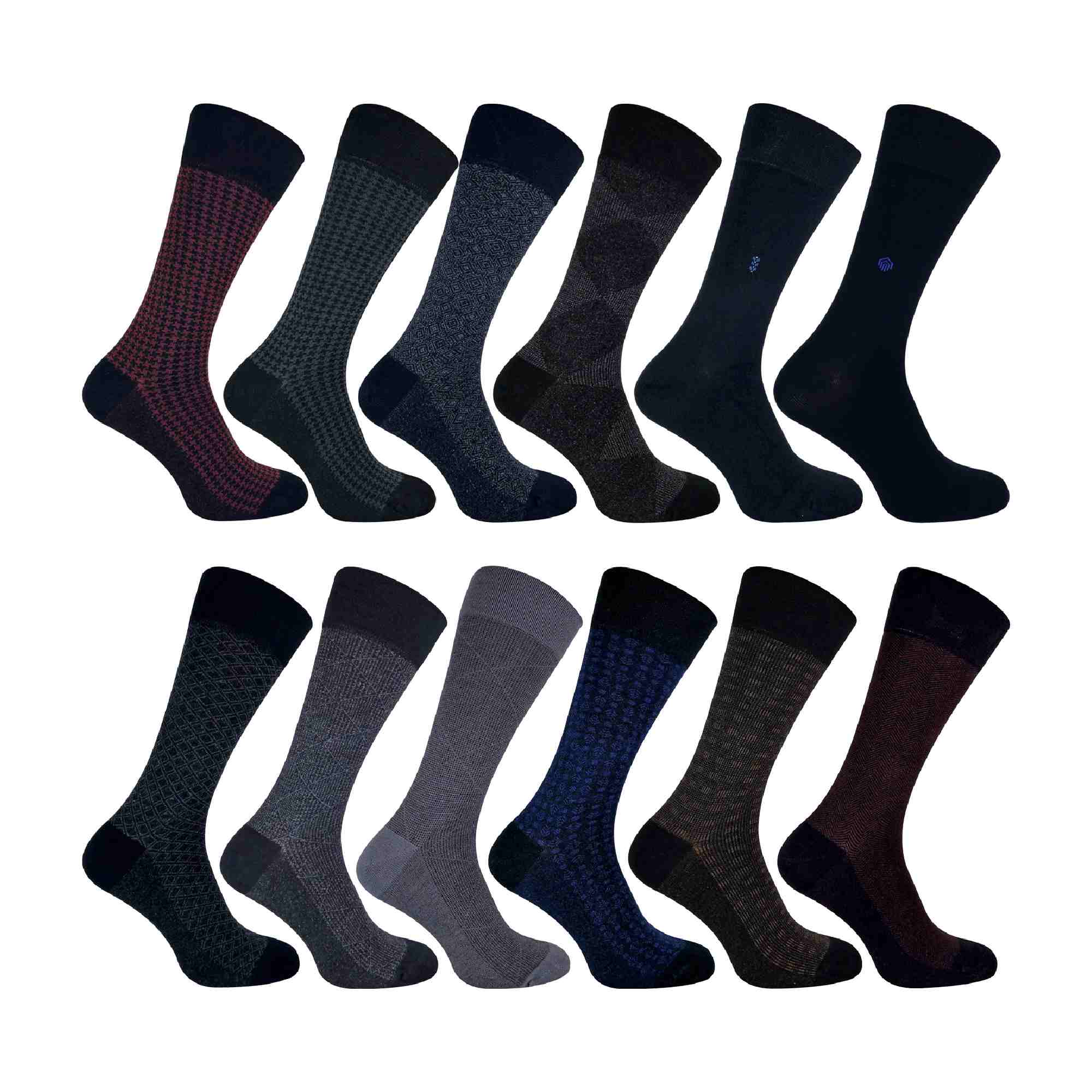 12 Pack Mens Luxury Bamboo Dress Socks Bundle