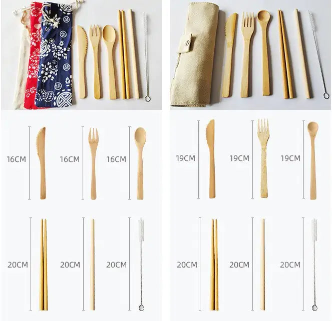 Bamboo Cutlery Set – Eco-Friendly Utensils with Pouch