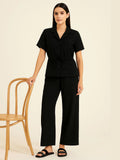 Italian Ladies Short Sleeve Tie Waisted Co-ord Set