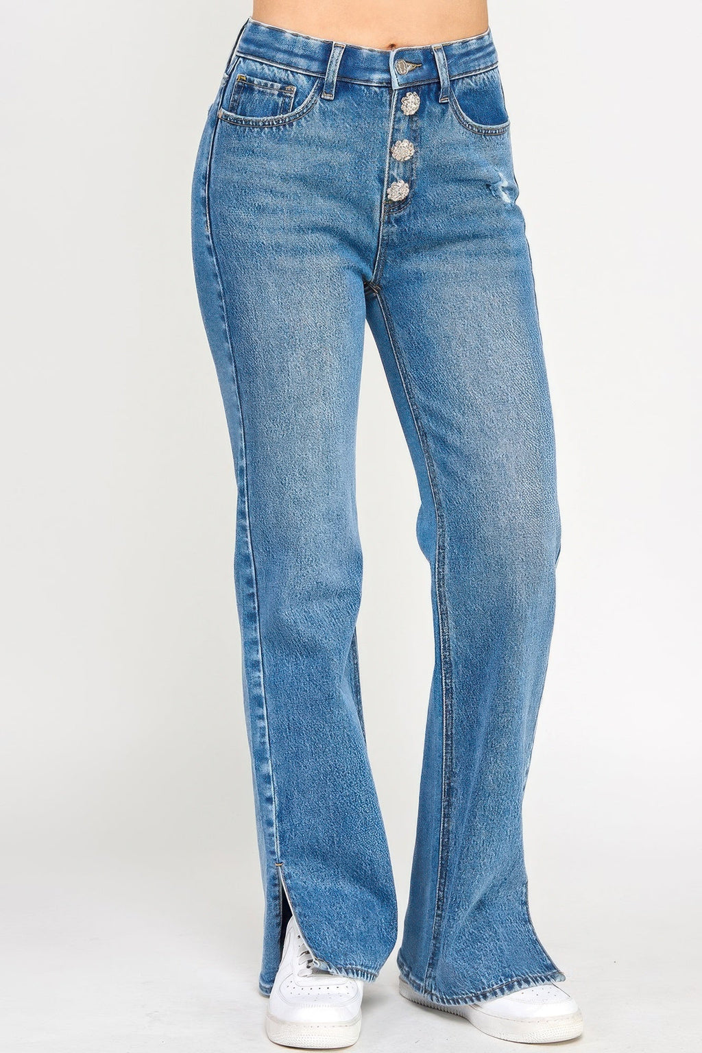Plus High Rise Straight With Jewel Buttons
