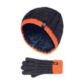 Boys Cable Knit Warm Fleece Lined Thermal Winter Hat & Gloves Set