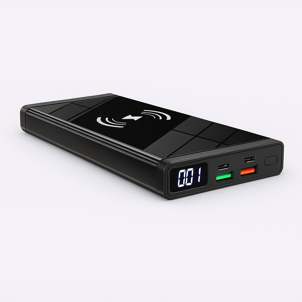 Wireless Power Bank 10000mAh | 20W PD + QC3.0 Fast Charging, 15W Wireless Charger with LED Display, 2 Inputs & 4 Outputs for iPhone, Samsung, Huawei, iPad, Headsets