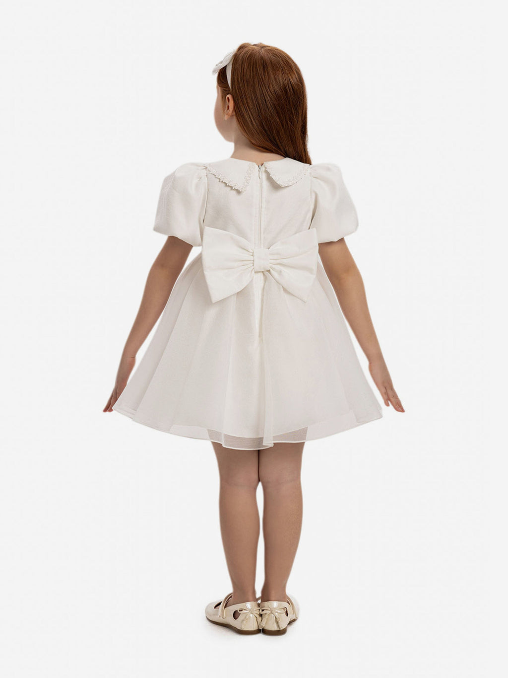 Dress & Fleur Baby Girls Pearl Detail Dress with Headband in White