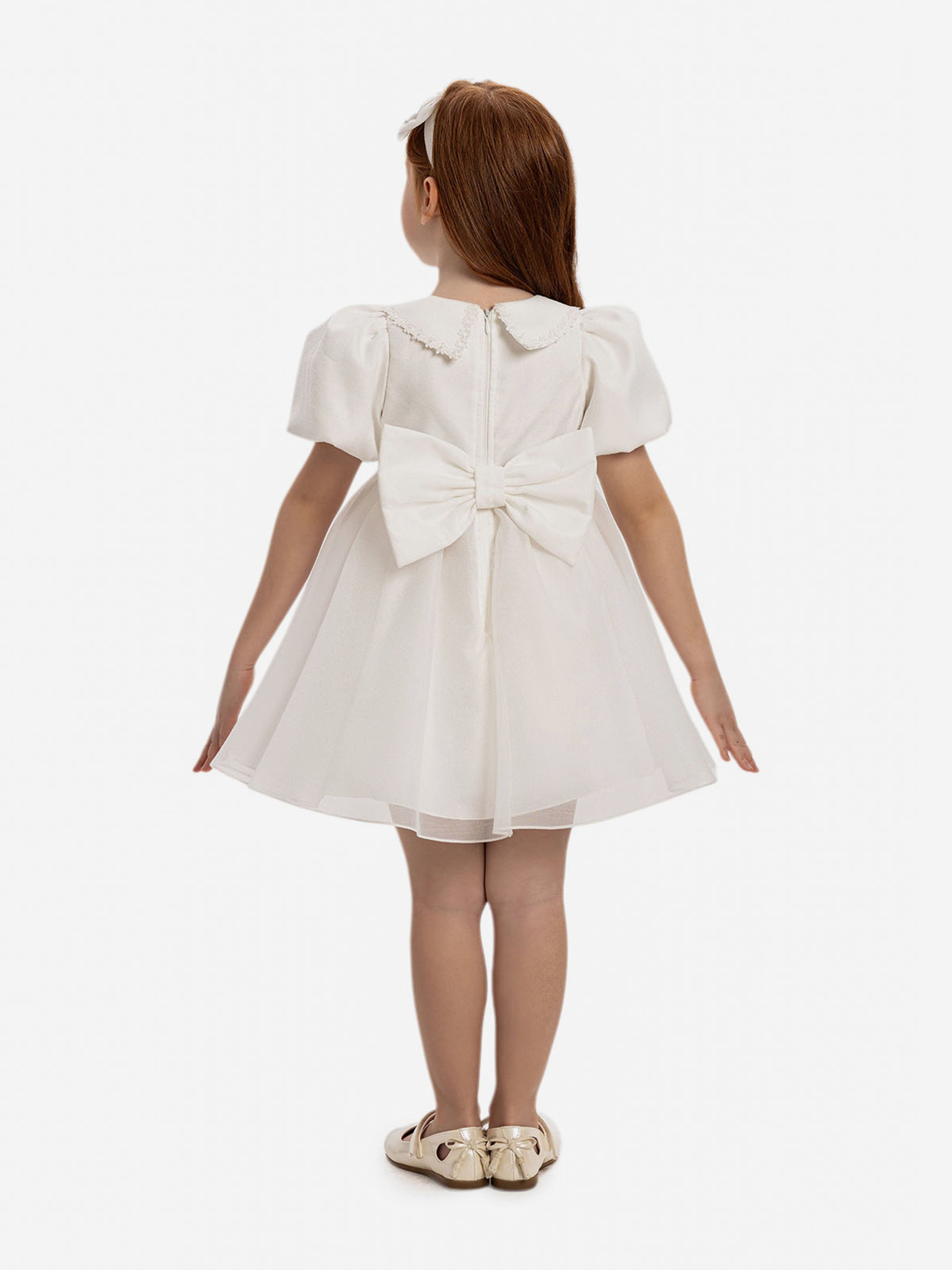 Dress & Fleur Baby Girls Pearl Detail Dress with Headband in White