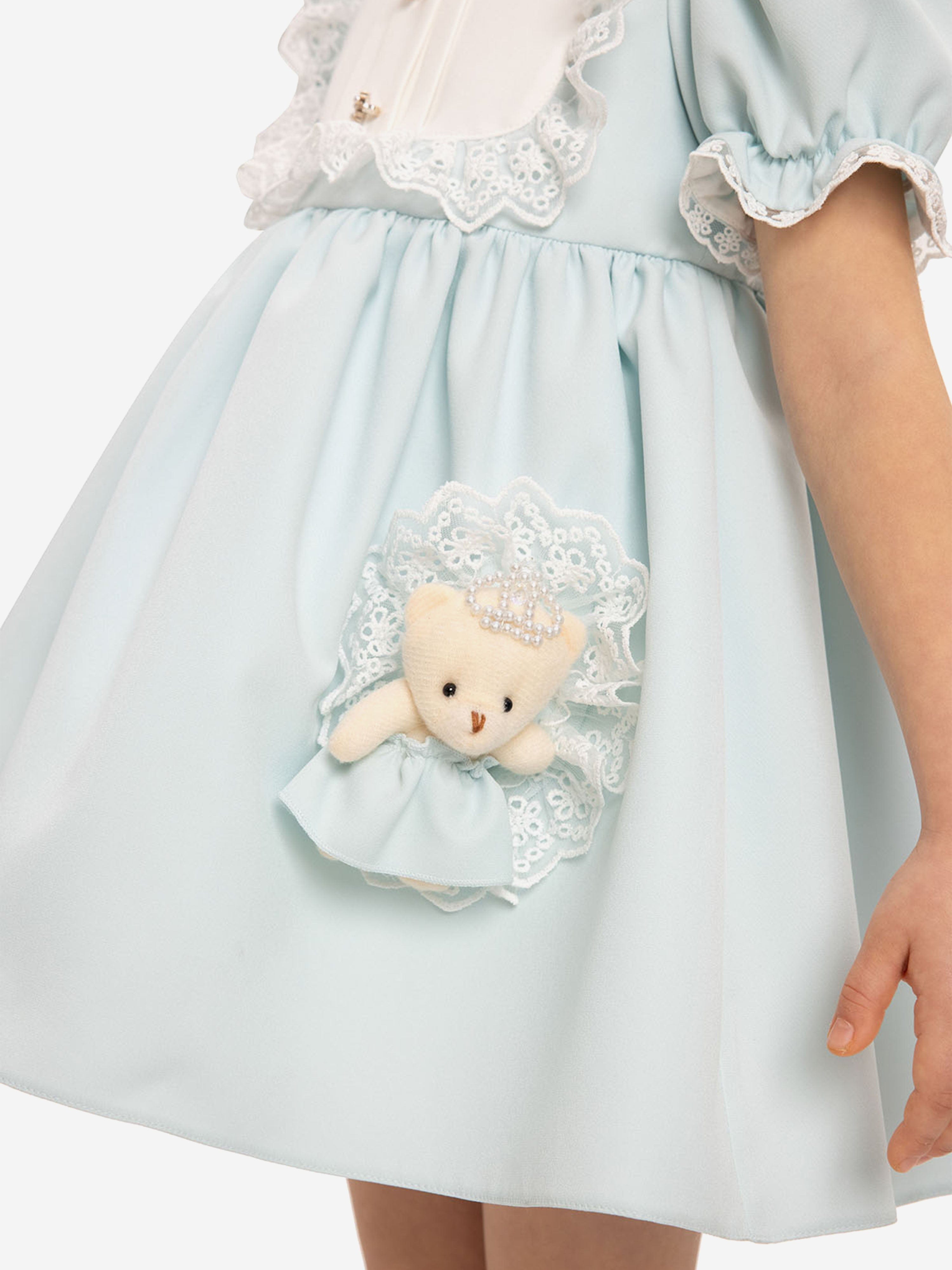 Dress & Fleur Baby Girls Dress Set with Teddy Bear in Blue
