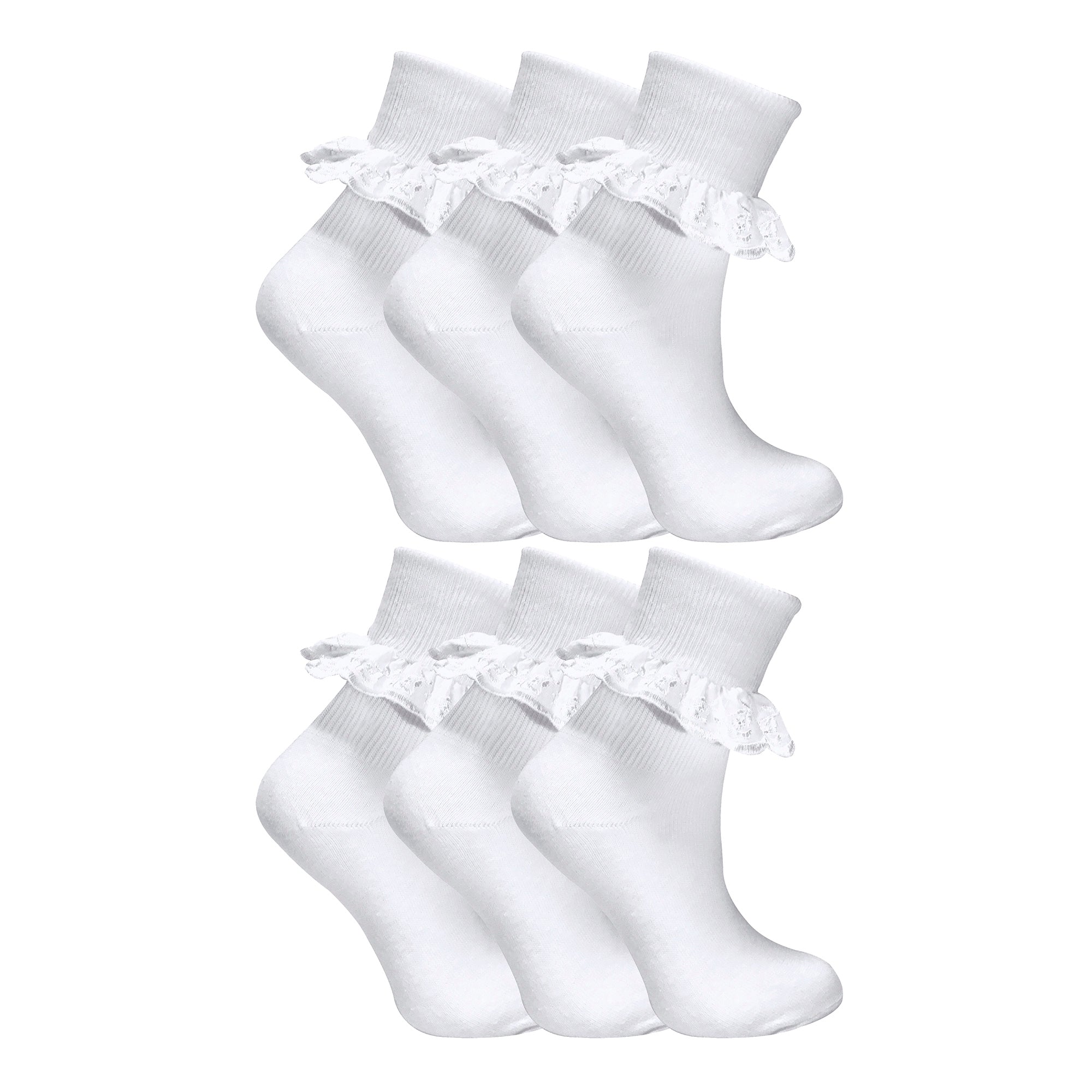 6 Pack Girls Frilly Fancy Lace Cotton Socks