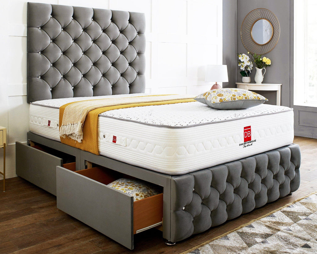 Regency Divan Bed Set With Tall Button Headboard Plus Footboard