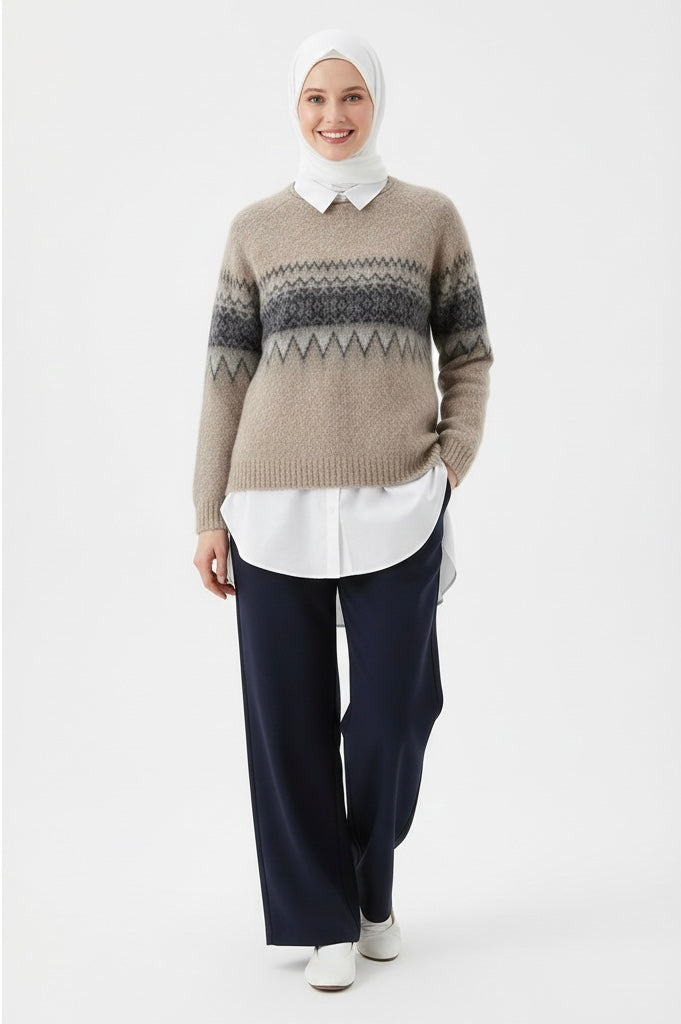 Women's Jacquard Knit Sweater - Textured Oversized Pullover