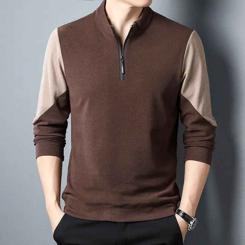 Men’s Velvet Long Sleeve T-Shirt – Stand Collar Pullover