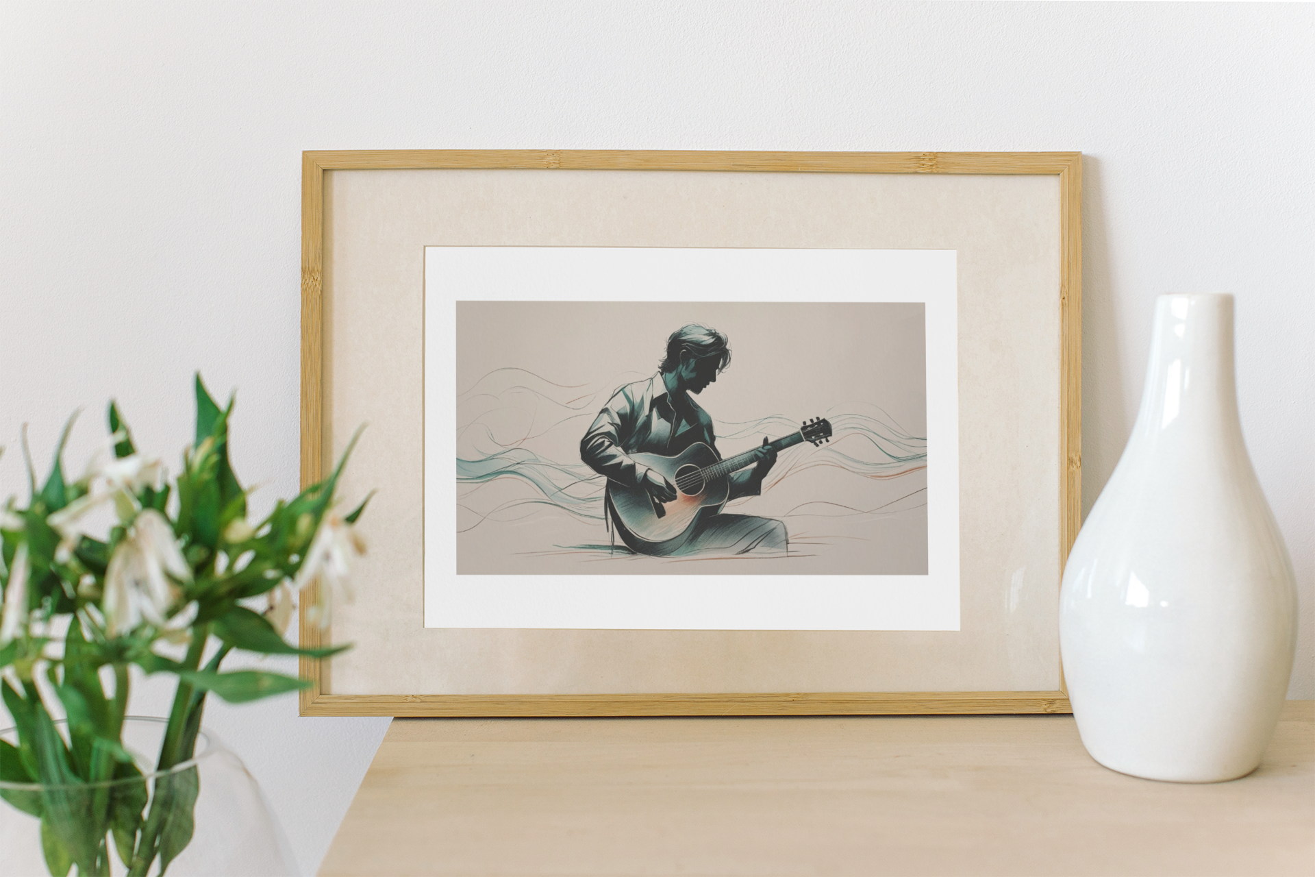 Elegant Guitar Player Wall Art - Abstract Acoustic Print