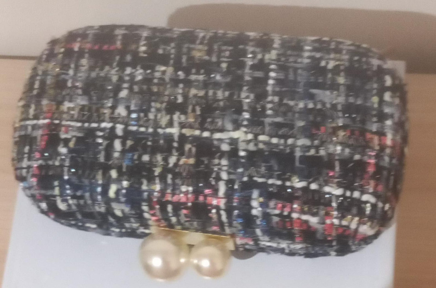 Evening bag in tweed with pearls 19G - 2965