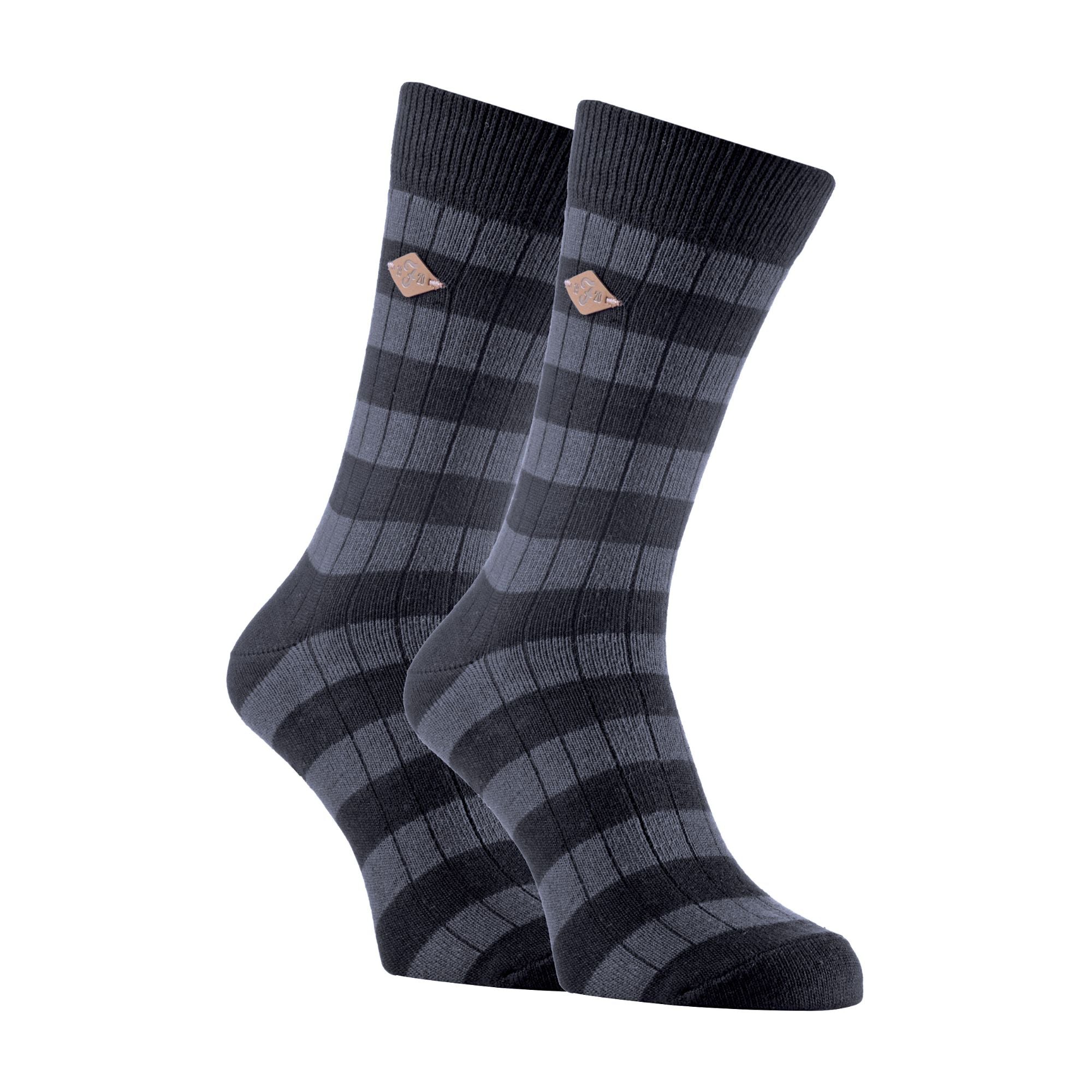 2 Pack Mens Cotton Patterned Striped Ribbed Boot Socks