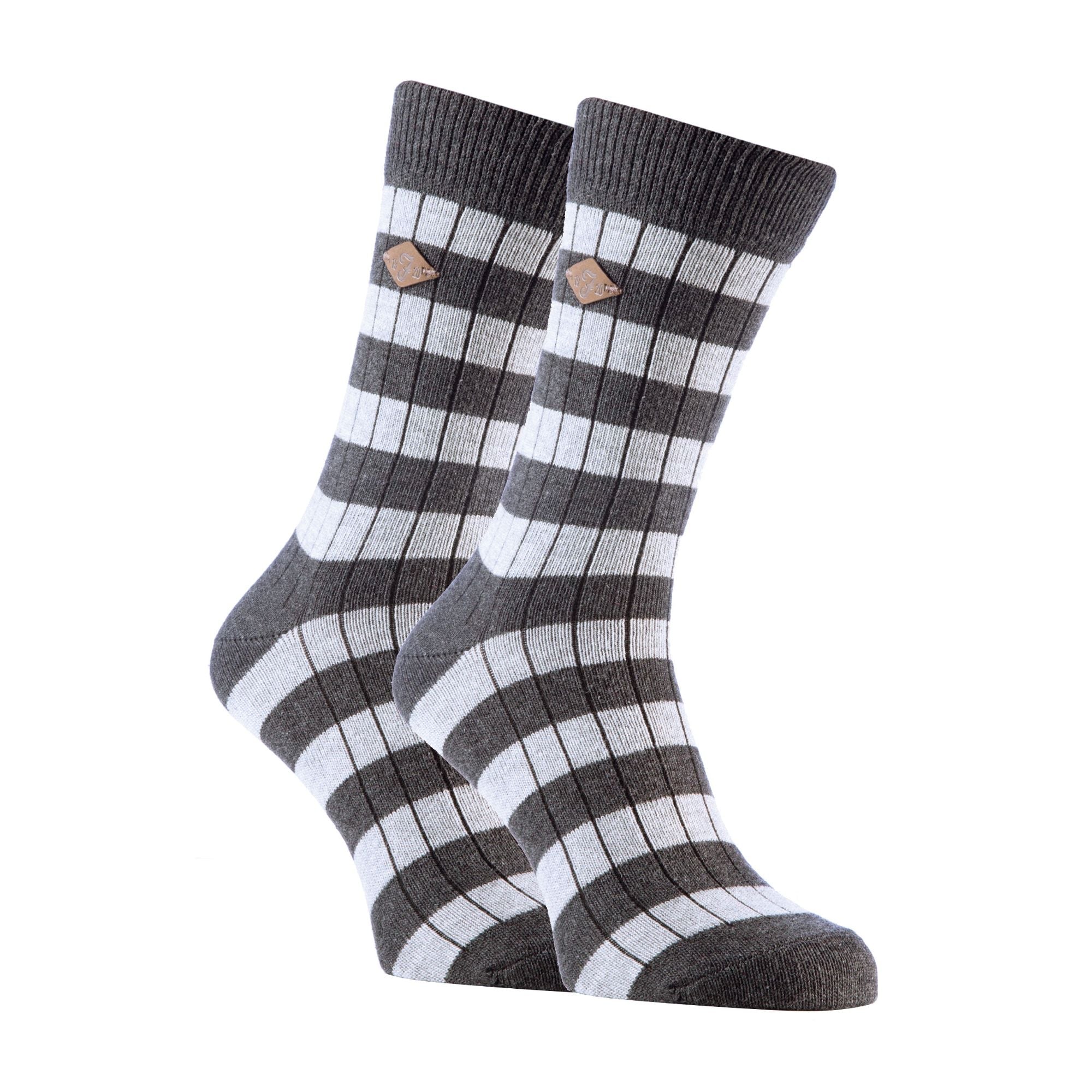 2 Pack Mens Cotton Patterned Striped Ribbed Boot Socks