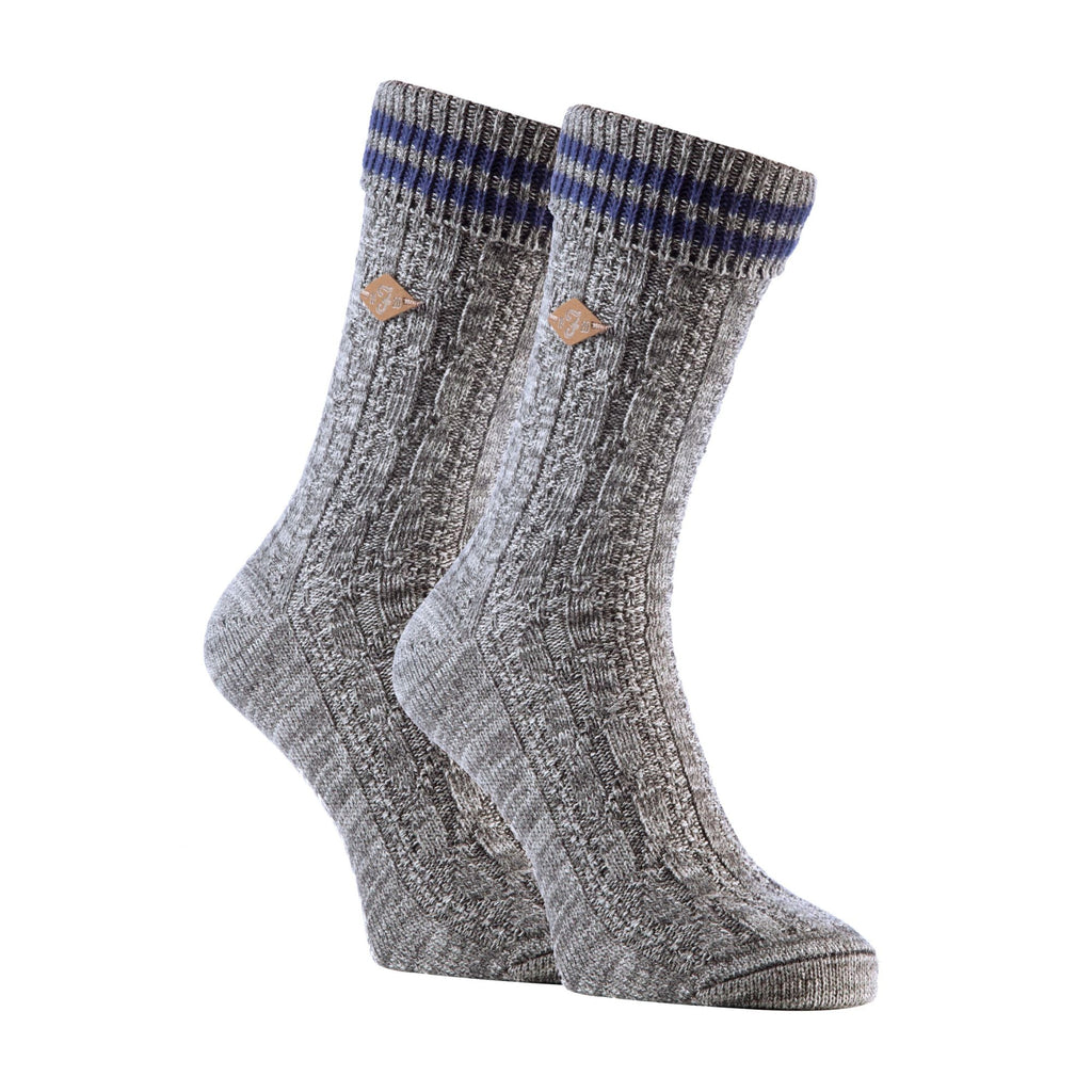 2 Pack Mens Cable Knit Cotton Boot Dress Socks with Turn Over Top